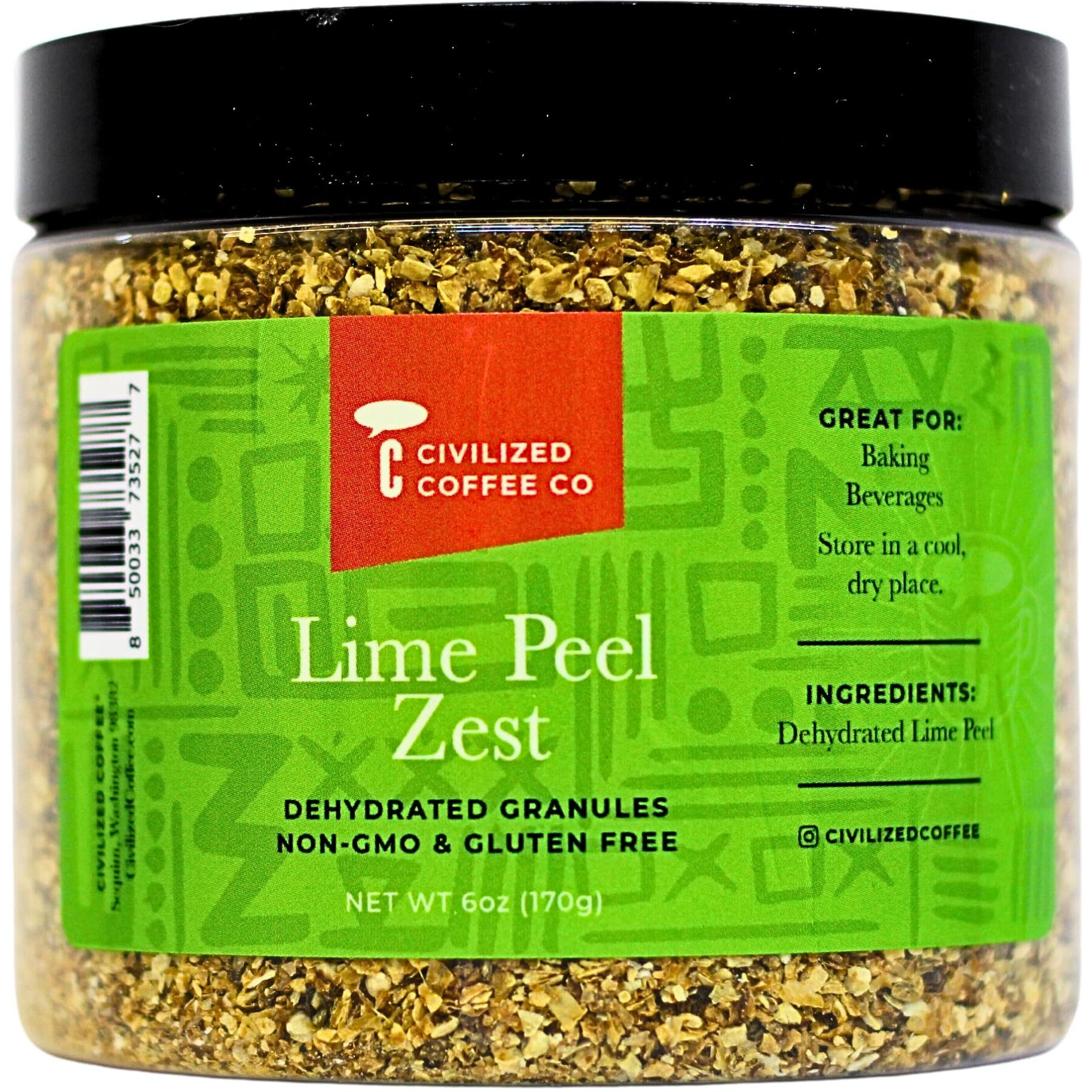 Civilized Coffee Lime Peel Zest Dehydrated Granules For Baking & Drinks Non-Gmo & Gluten Free Jar (6 Oz)