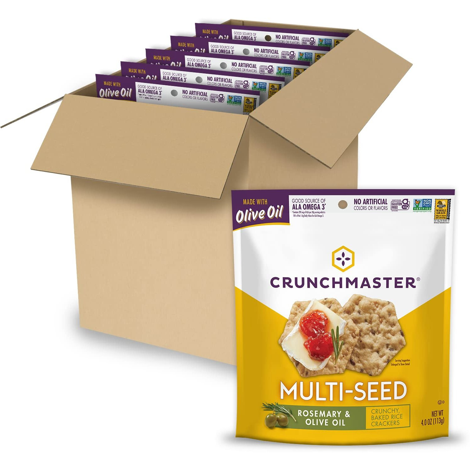 Crunchmaster Gluten-Free Multi-Seed Rosemary & Olive Oil Crackers, 4Oz. (Pack Of 6)