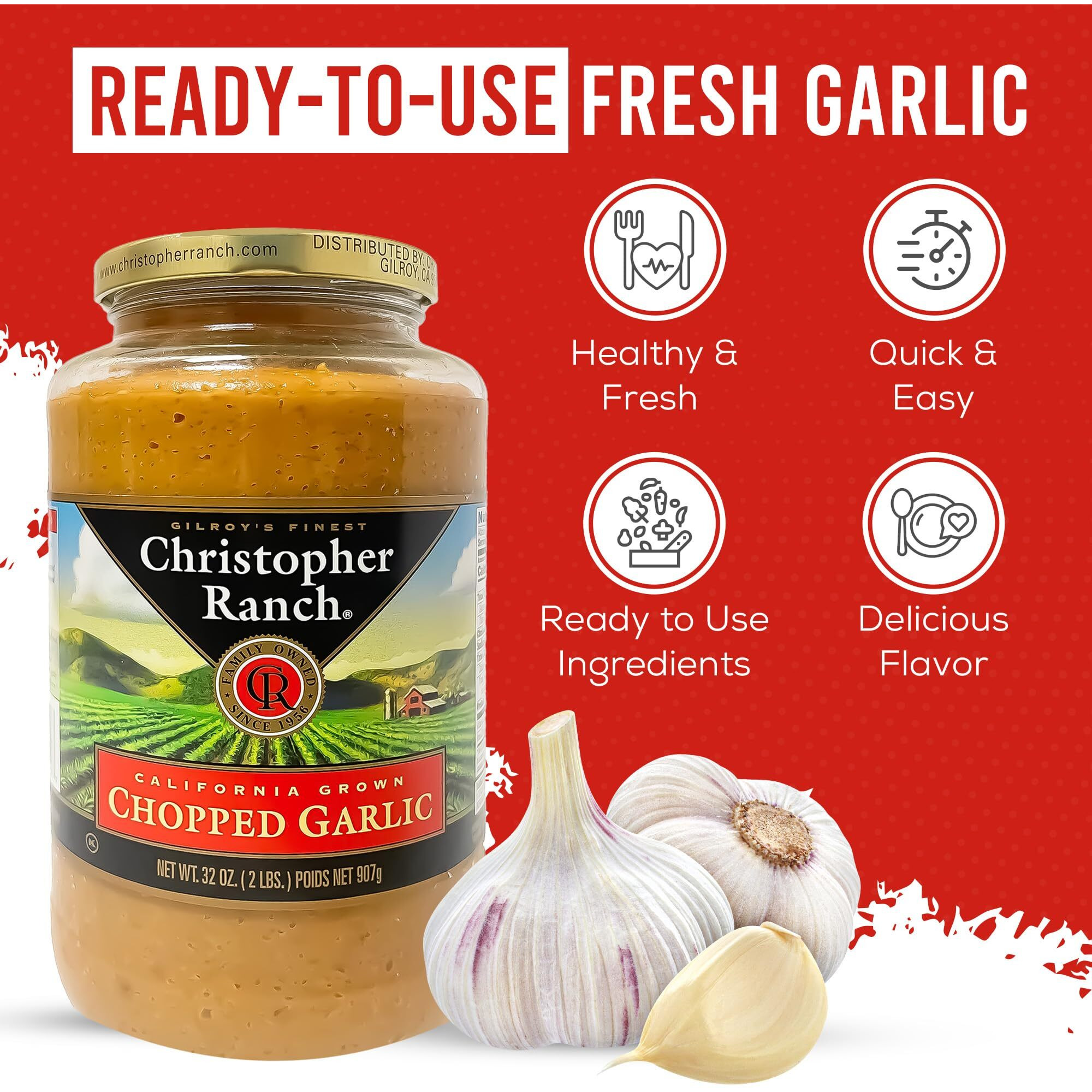 Christopher Ranch Chopped Garlic In Olive Oil Award Winning Heirloom Fresh Garlic Family Farmed, Delivered In A Convenient Jar For Cooking, Best Cooking Gifts Of Garlic Fresh Whole Flavor - 32 Oz