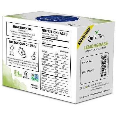 Quiktea Unsweetened Lemongrass Chai Latte (Packaging May Vary) 10 Count (Pack Of 4)