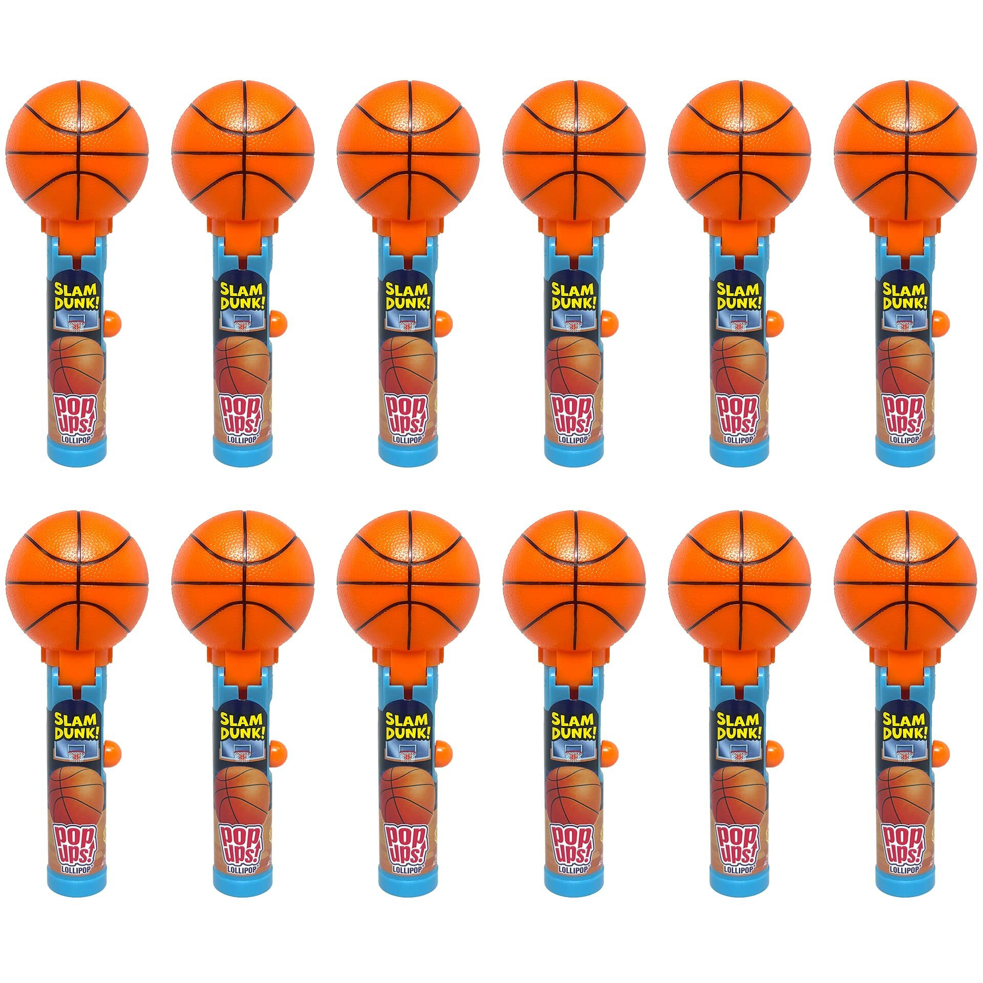 Pop Ups Basketball Lollipop Holder - 12 Lollipops With Cases - Individually Wrapped Candy Party Favors - Basketball Candy - Bulk Set Of 12