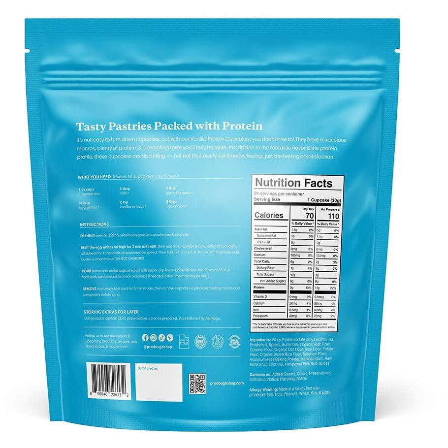Prodough High Protein- Gluten Free Cupcake Mix, Low Carb, 13G Of Protein Per Cupcake, No Added Sugars, Keto Friendly, Makes 12, Healthy Dessert (Vanilla)