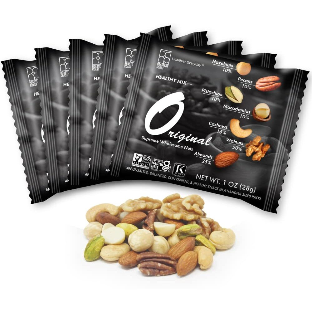 Roastery Coast - Daily Nuts Original Mixed Nuts | Mixed Nuts Snack Packs | Individually Wrapped Snacks | Unsalted Mixed Nuts | Nut Snacks | No Peanuts | Deluxe Assorted Snack (22 Packs)