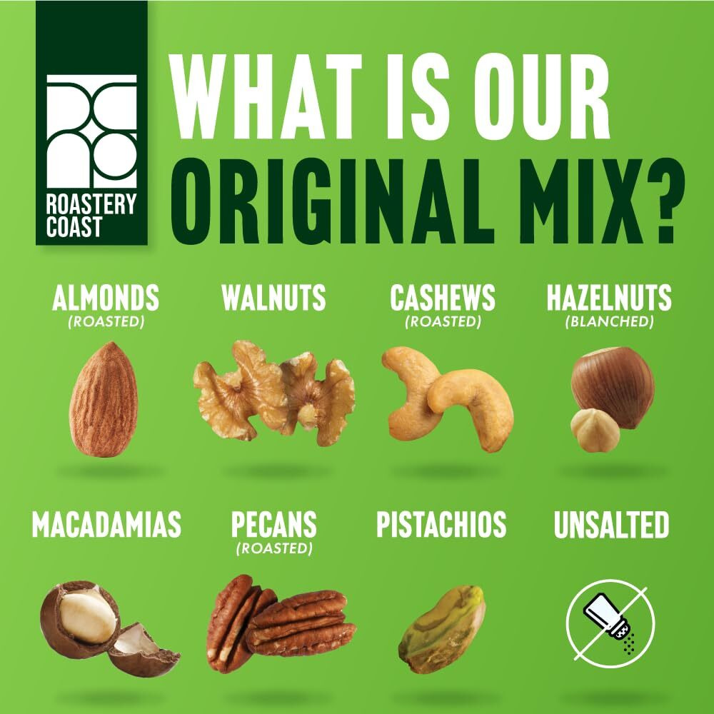 Roastery Coast - Daily Nuts Original Mixed Nuts | Mixed Nuts Snack Packs | Individually Wrapped Snacks | Unsalted Mixed Nuts | Nut Snacks | No Peanuts | Deluxe Assorted Snack (22 Packs)