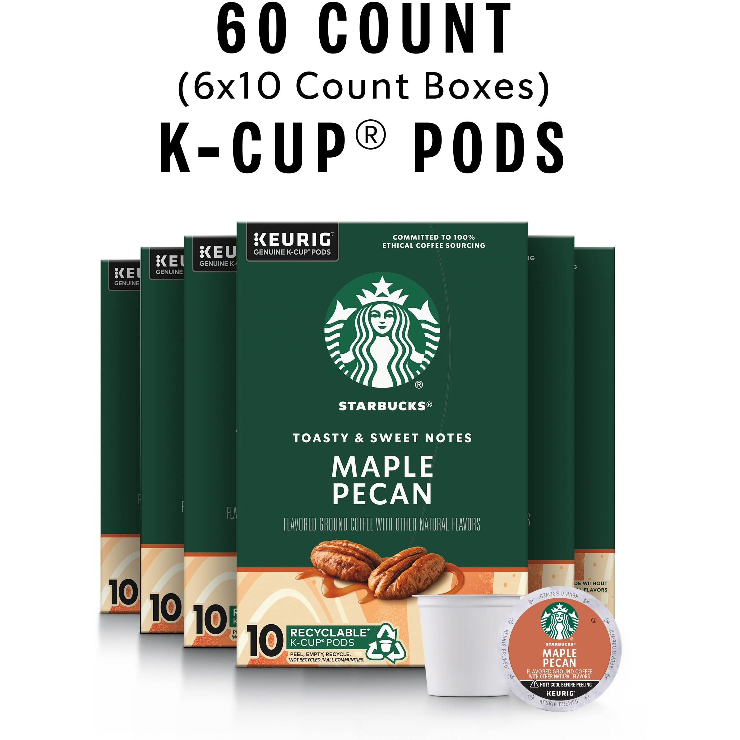 Starbucks Coffee K-Cup Pods, Maple Pecan Flavored Coffee, Naturally Flavored, 100% Arabica, 6 Boxes (60 Pods Total)