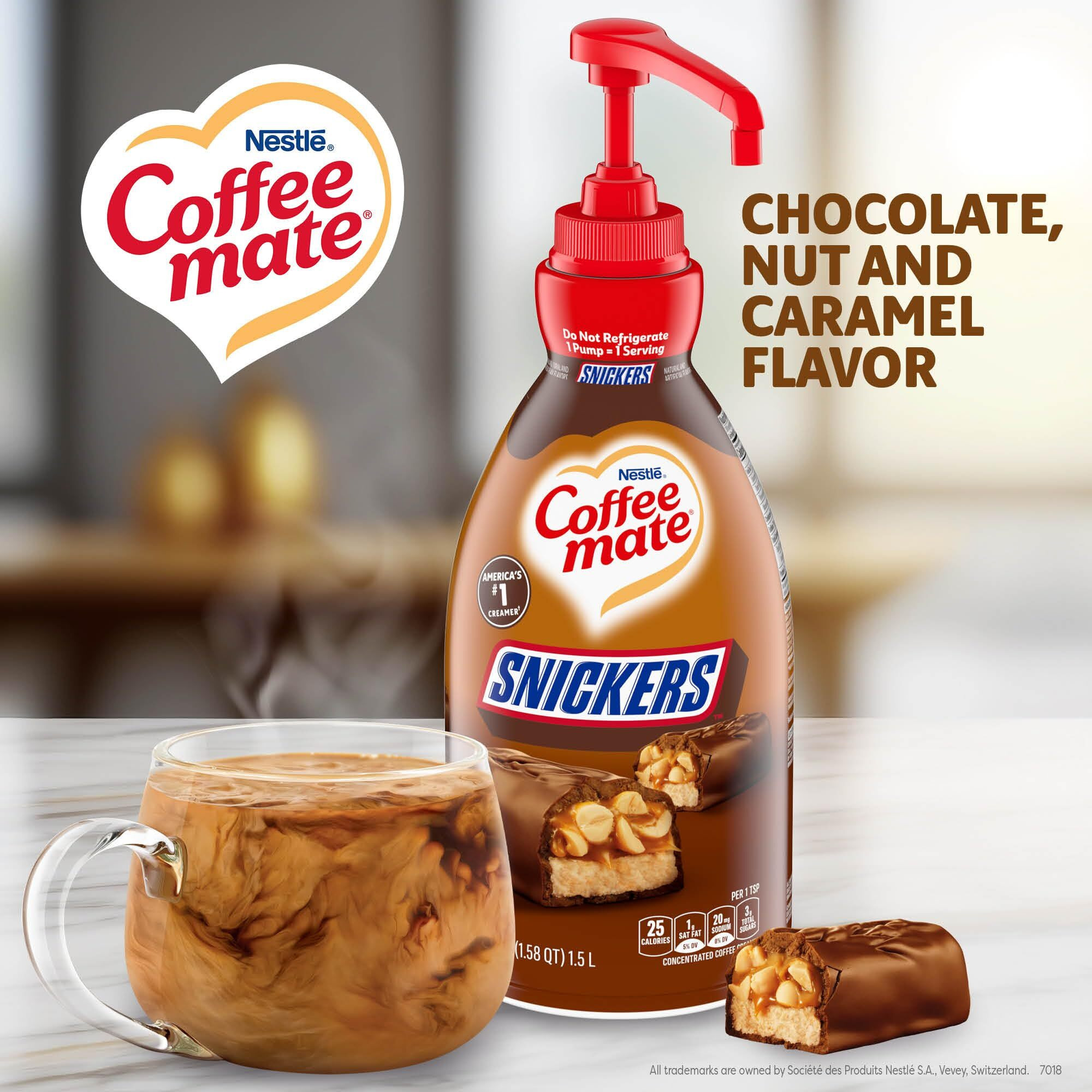 Nestle Coffee Mate Coffee Creamer, Snickers, Concentrated Liquid Pump Bottle, Non Dairy, No Refrigeration, 50.7 Fl Oz (Pack Of 2)