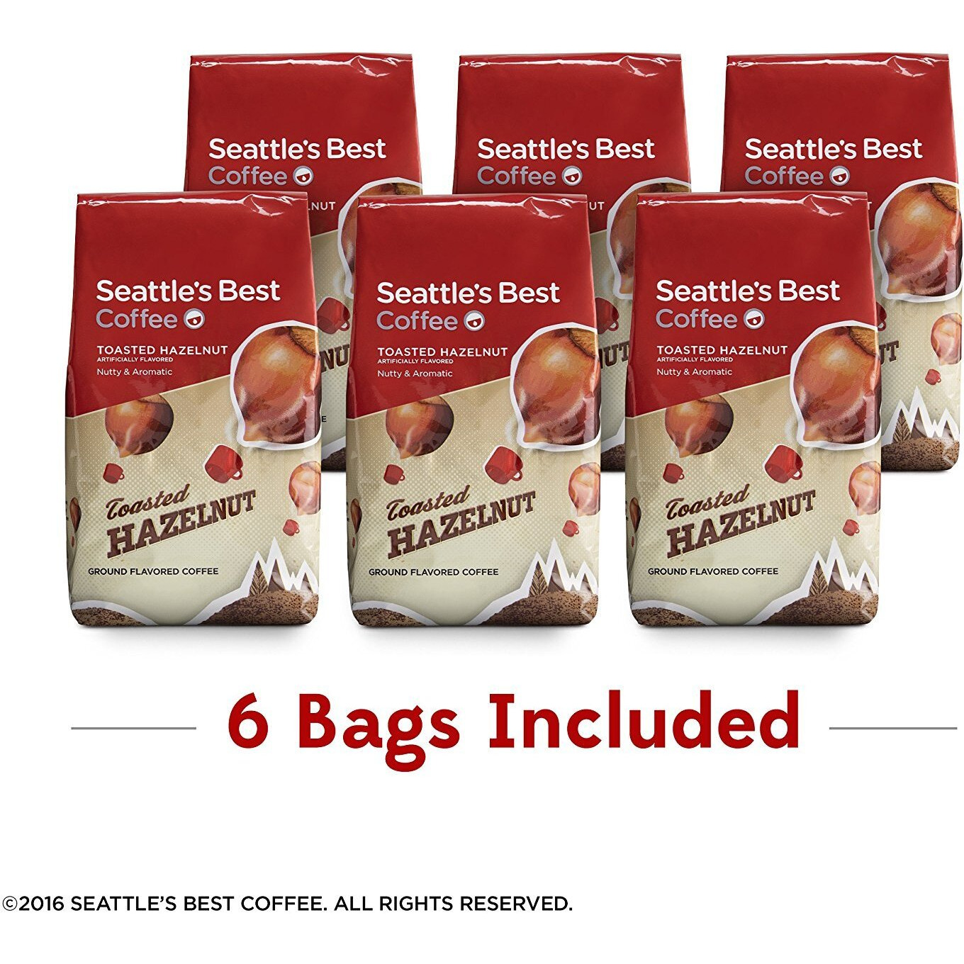 Seattle's Best Coffee Toasted Hazelnut Flavored Medium Roast Ground Coffee | 12 Ounce Bags (Pack Of 6)