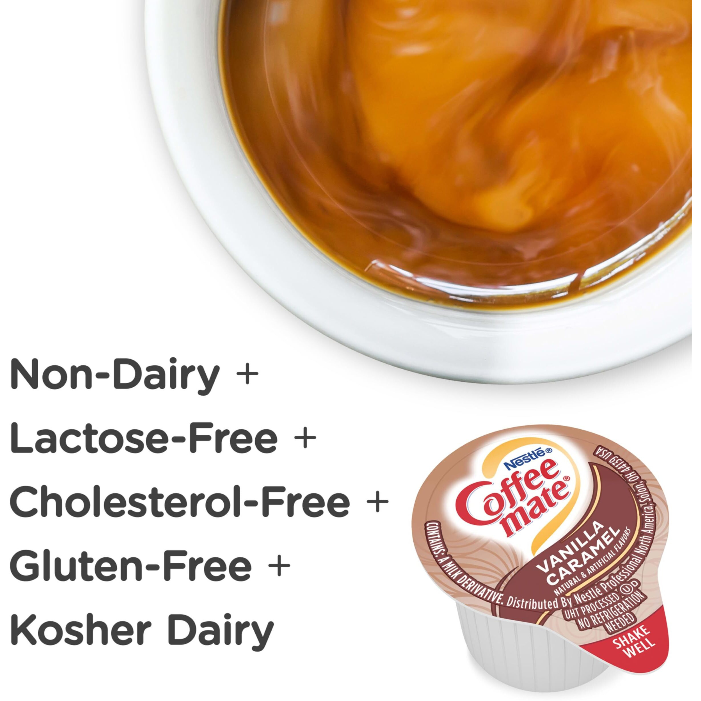 Nestle Coffee Mate Coffee Creamer, Vanilla Caramel, Liquid Creamer Singles, Non Dairy, No Refrigeration, 0.375 Fl Oz Tubs (Pack Of 180)
