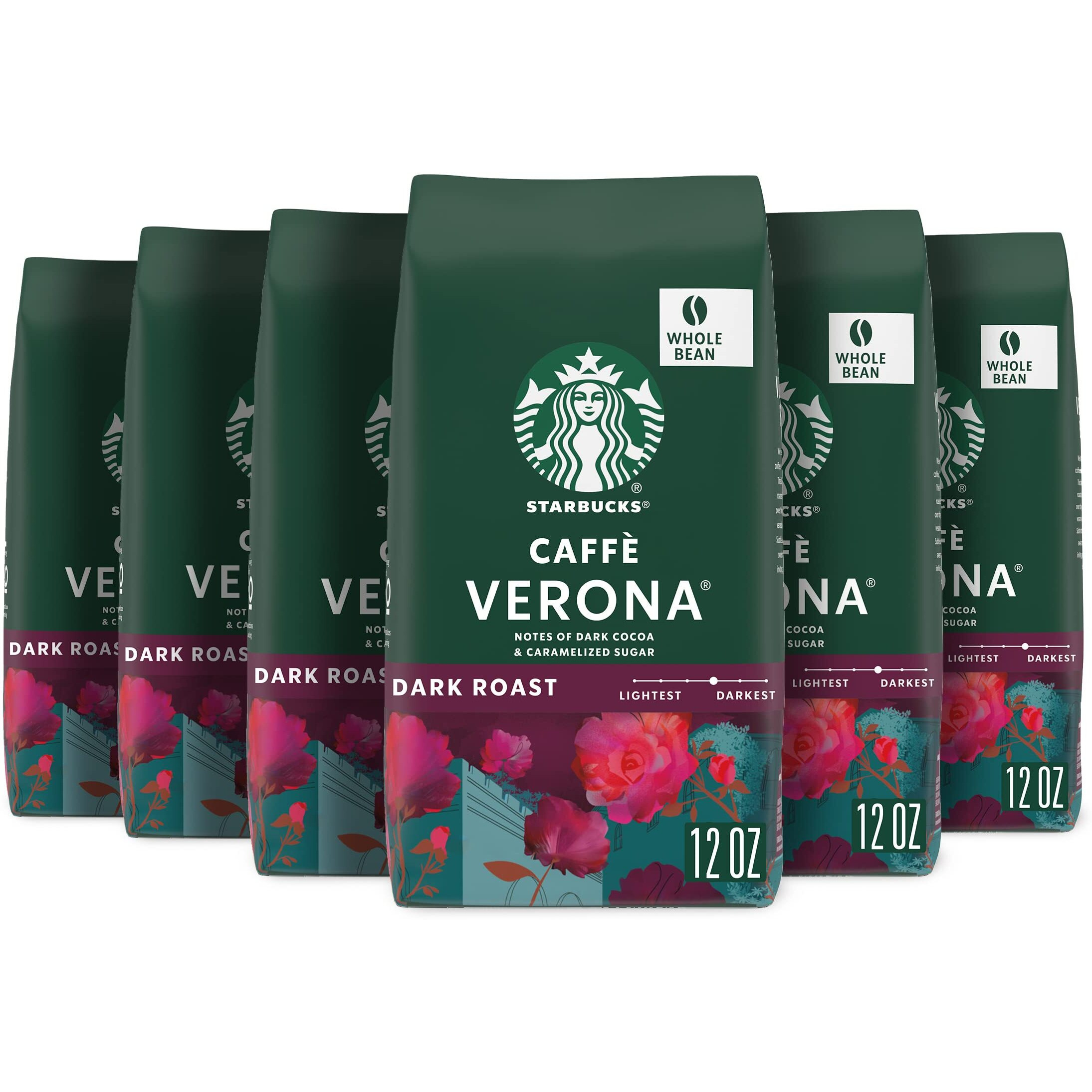 Starbucks Whole Bean Coffee, Dark Roast Coffee, Caff Verona, 100% Arabica, 6 Bags (12 Oz Each)