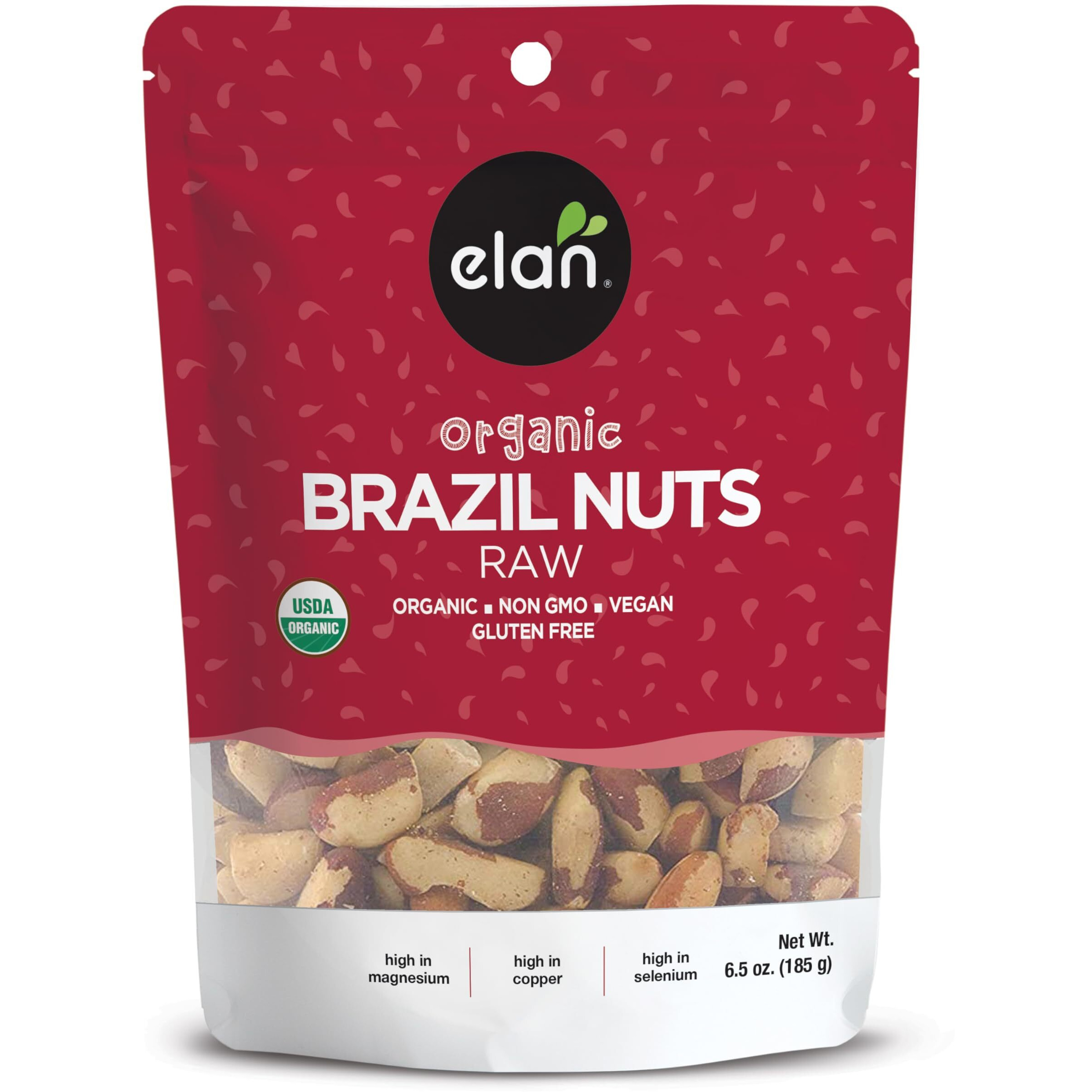 Elan Organic Raw Brazil Nuts, 6.5 Oz, Whole Nuts, No Shell, Non-Gmo, Vegan, Gluten-Free, Kosher, Healthy Snacks