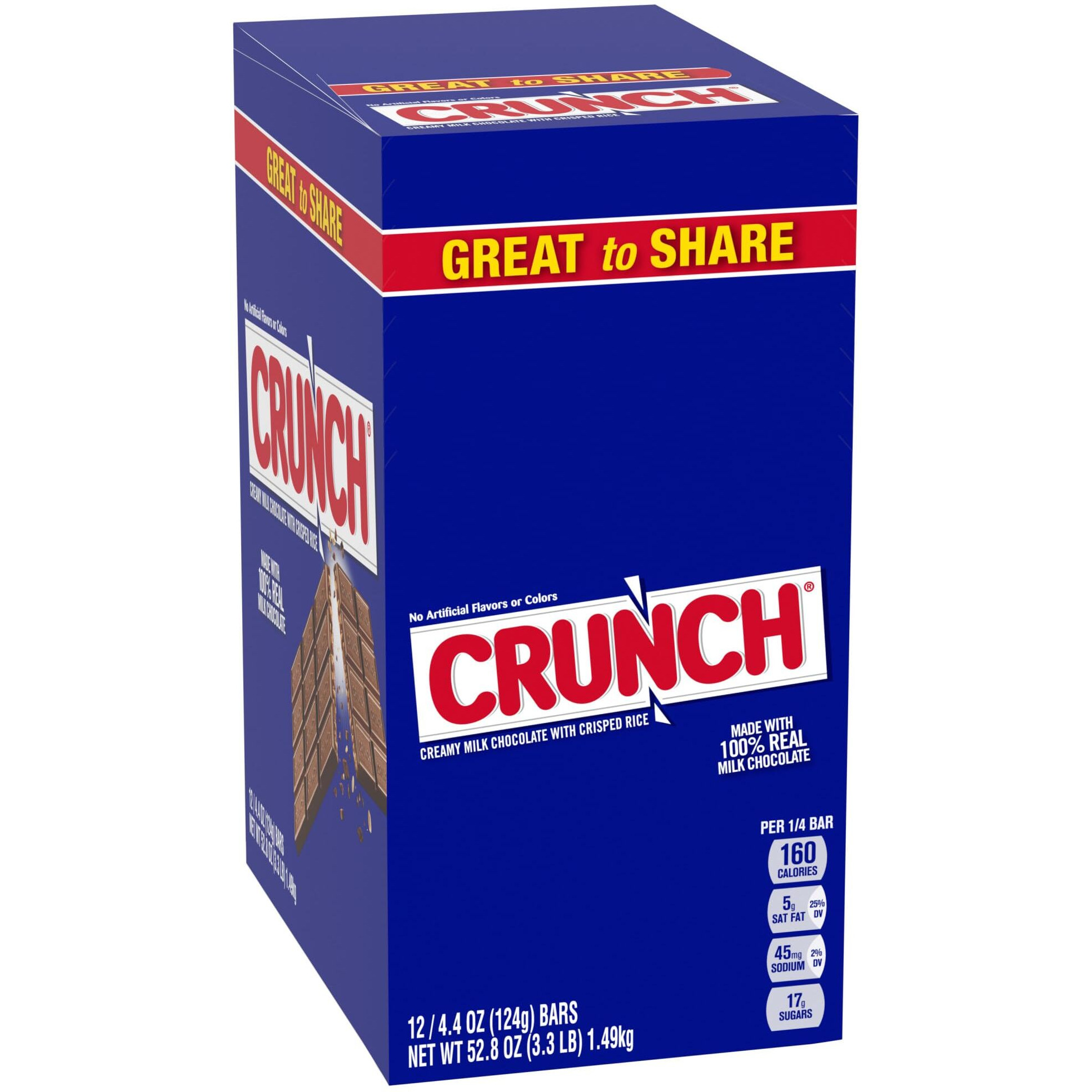 Crunch, Bulk 12 Count Box, Milk Chocolate And Crisped Rice, Full Size Individually Wrapped Candy Bars, 52.8 Oz