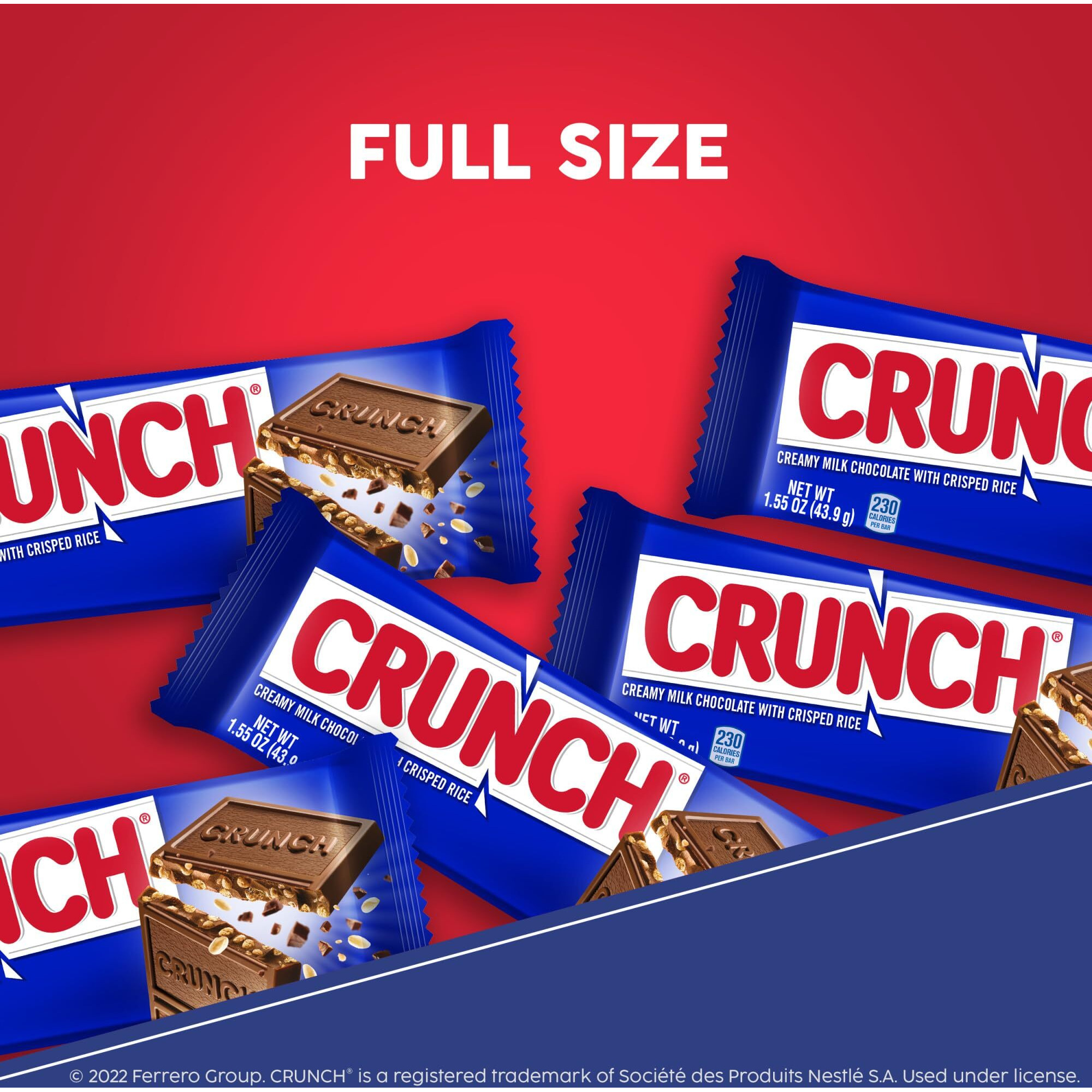 Crunch, Bulk 12 Count Box, Milk Chocolate And Crisped Rice, Full Size Individually Wrapped Candy Bars, 52.8 Oz