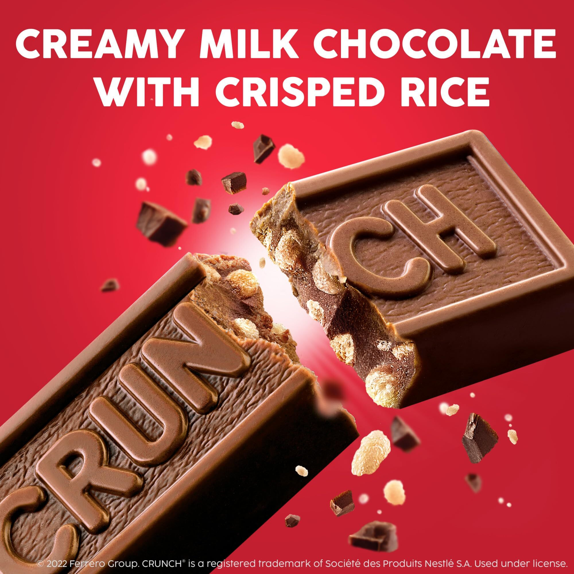 Crunch, Bulk 12 Count Box, Milk Chocolate And Crisped Rice, Full Size Individually Wrapped Candy Bars, 52.8 Oz
