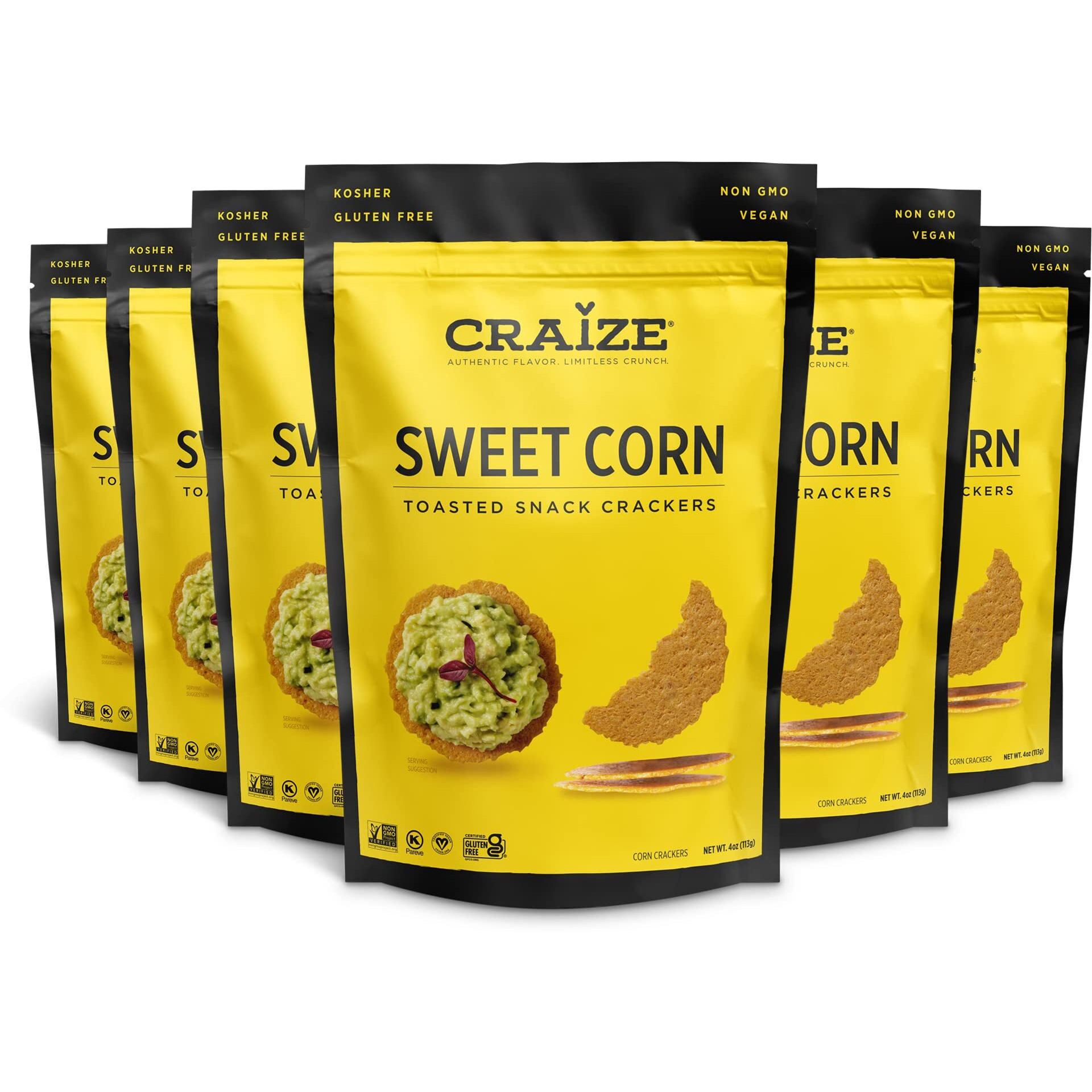 Craize Sweet Corn Crisps | Gluten Free, Vegan, Kosher, Toasted Corn Crackers | 6 Pack, 4 Oz Each