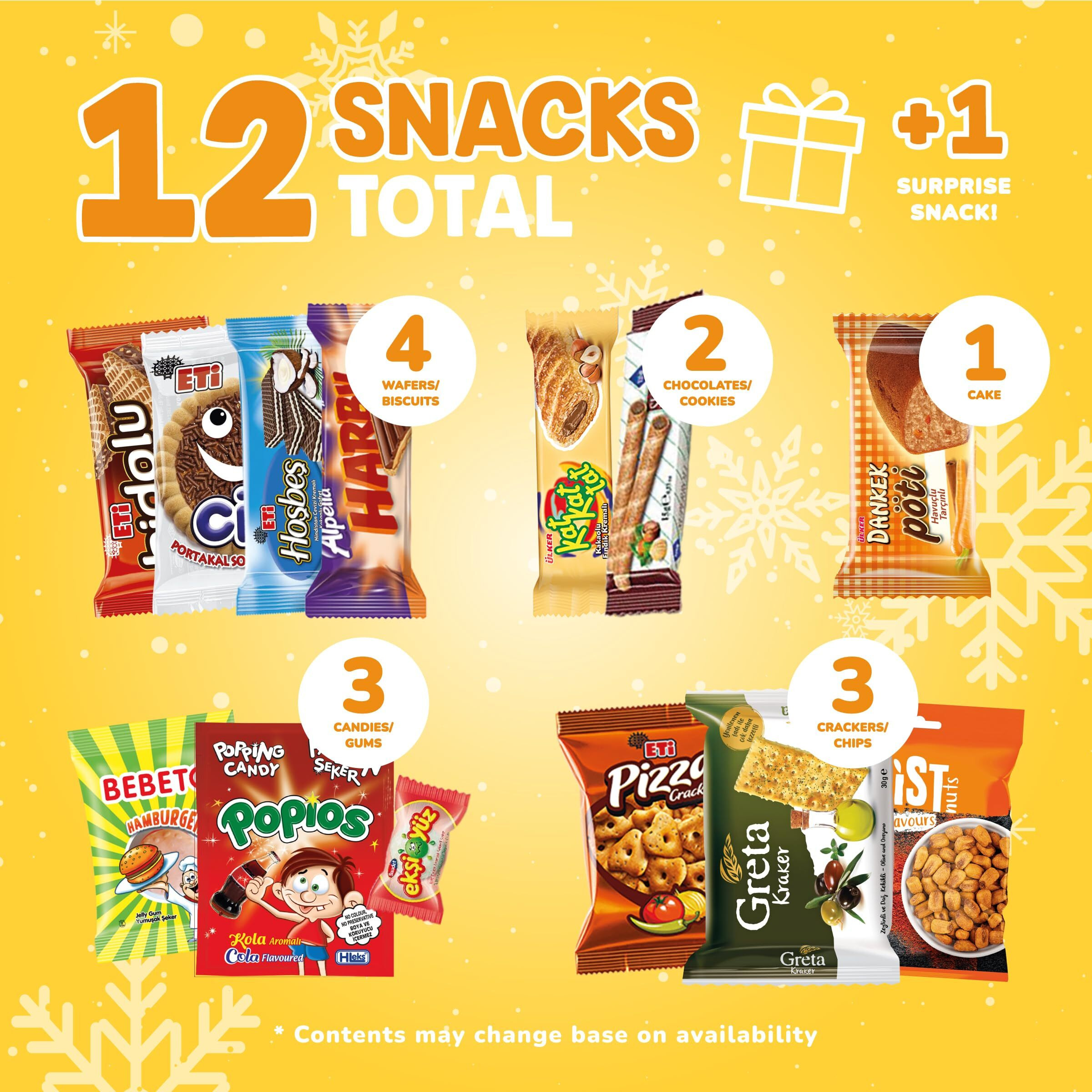 Midi International Snack Box | Premium Exotic Foreign Snacks | Unique Snack Food Gifts Included | Try Extraordinary Turkish Snacks | Candies From Around The World | 12 Full-Size + 1 Bonus Snacks