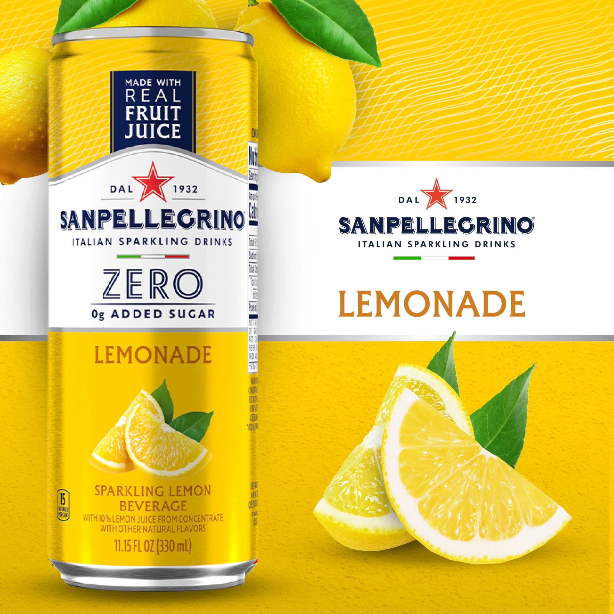 Sanpellegrino Zero Grams Added Sugar Italian Sparkling Drinks Lemonade, Sparkling Lemon Beverage, 24 Pack Of 11.15 Fl Oz Cans