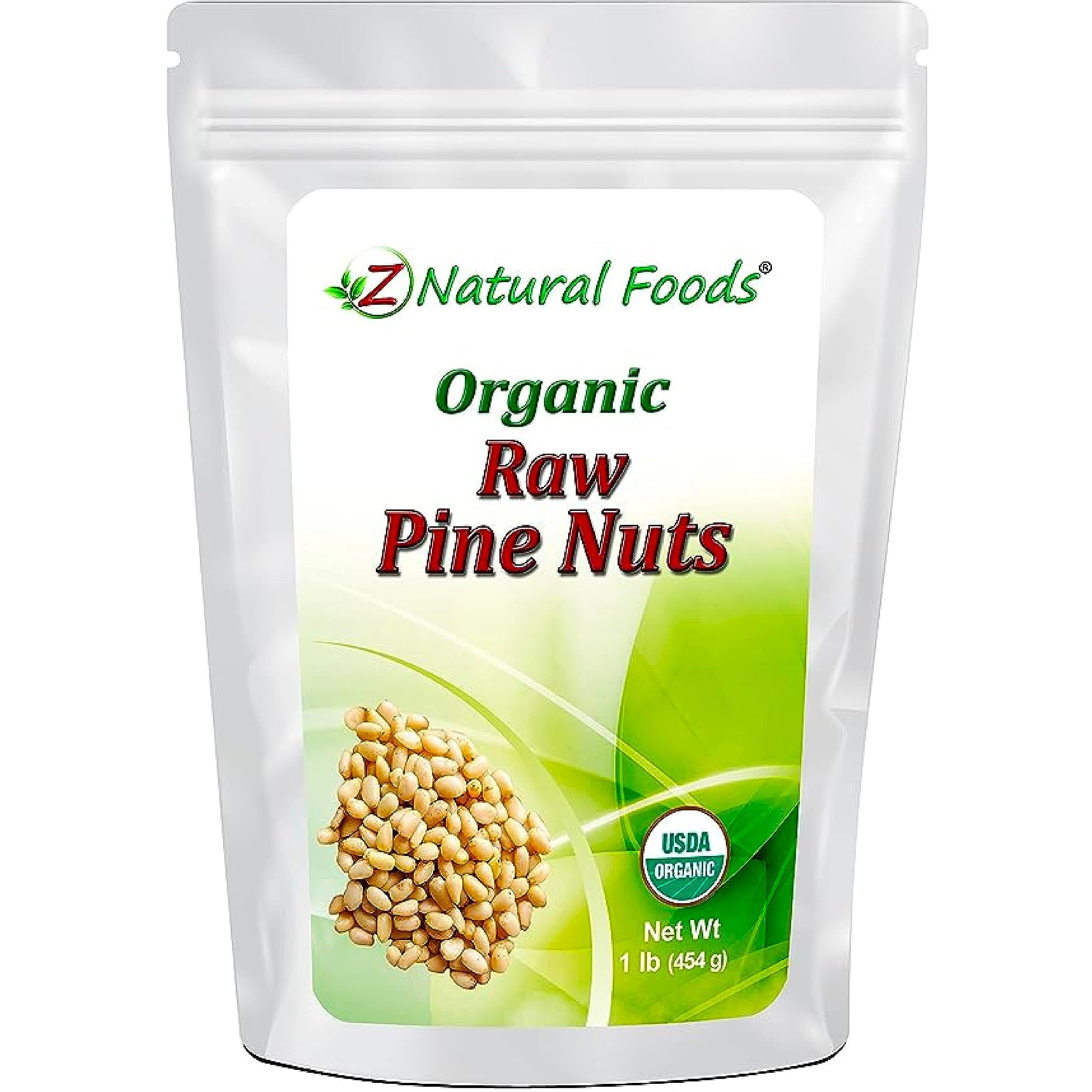 Z Natural Foods Raw Organic Pine Nuts, All Natural, 100% Pure, Vegan, Non-Gmo, Kosher, Gluten-Free Snacks, Keto-Friendly Snacks, 1 Lb