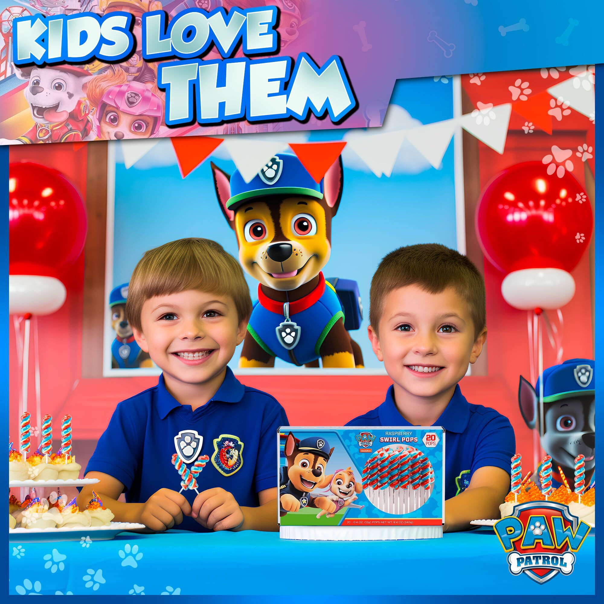 Paw Patrol Swirl Lollipops 20Pk- Paw Patrol Lollipops For Paw Patrol Party Favors - Paw Patrol Candy For Paw Patrol Birthday Decorations & Paw Patrol Cake Toppers - Paw Patrol Food,Paw Patrol Snacks