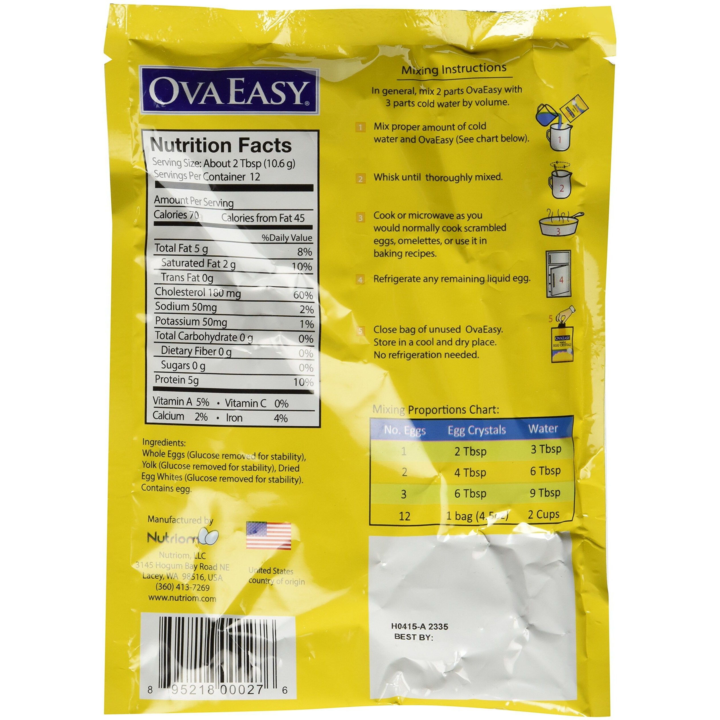Ova Easy Dehydrated Egg Crystals, 4.5Oz Bag, 12Ct