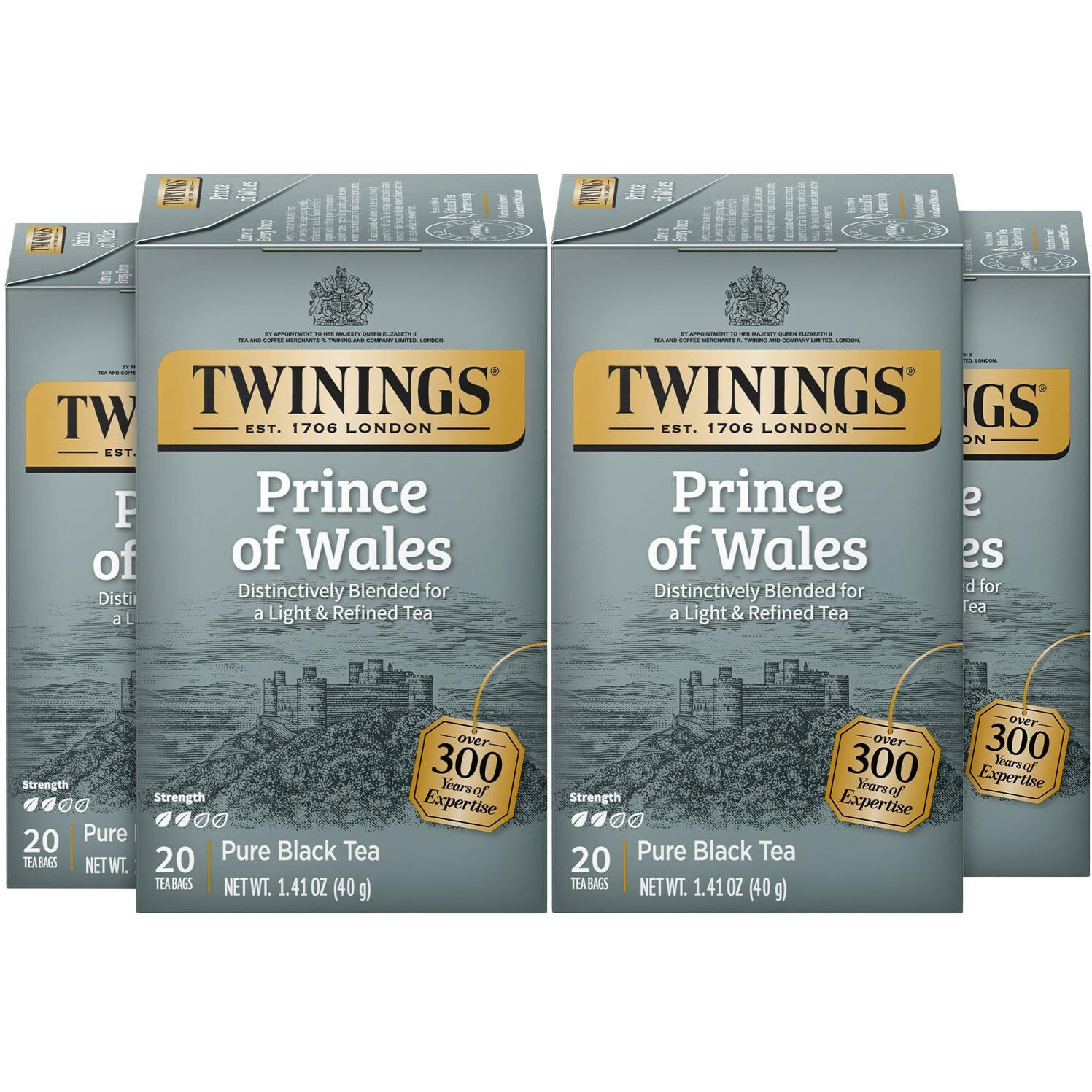 Twinings Prince Of Wales Tea - A Light & Velvety Smooth Caffeinated Black Tea, Individually Wrapped Tea Bags, 20 Count (Pack Of 4)