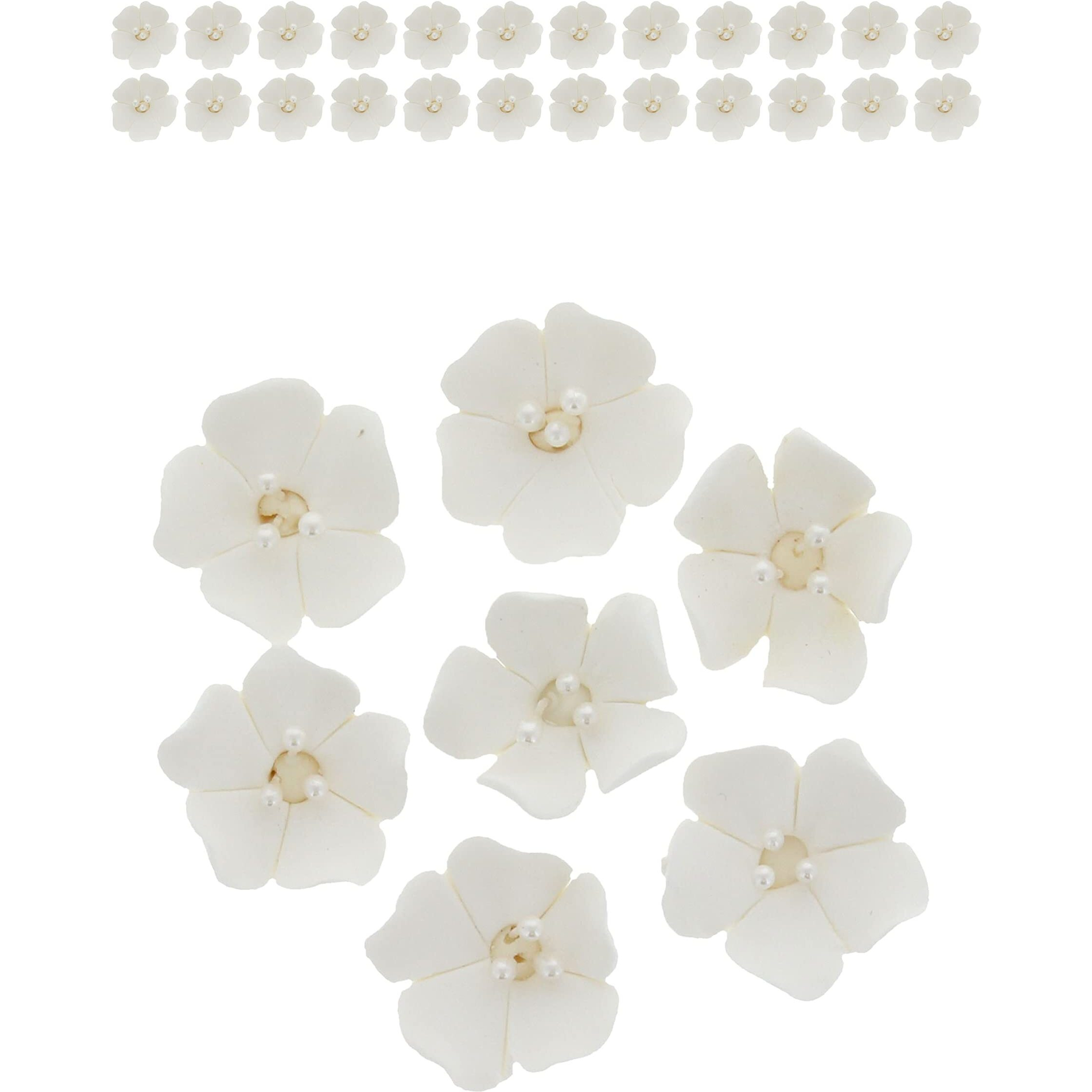 Global Sugar Art Blossom Sugar Wedding Cake Flowers With Pearl Stamens, White Unwired, 24 Count By Chef Alan Tetreault