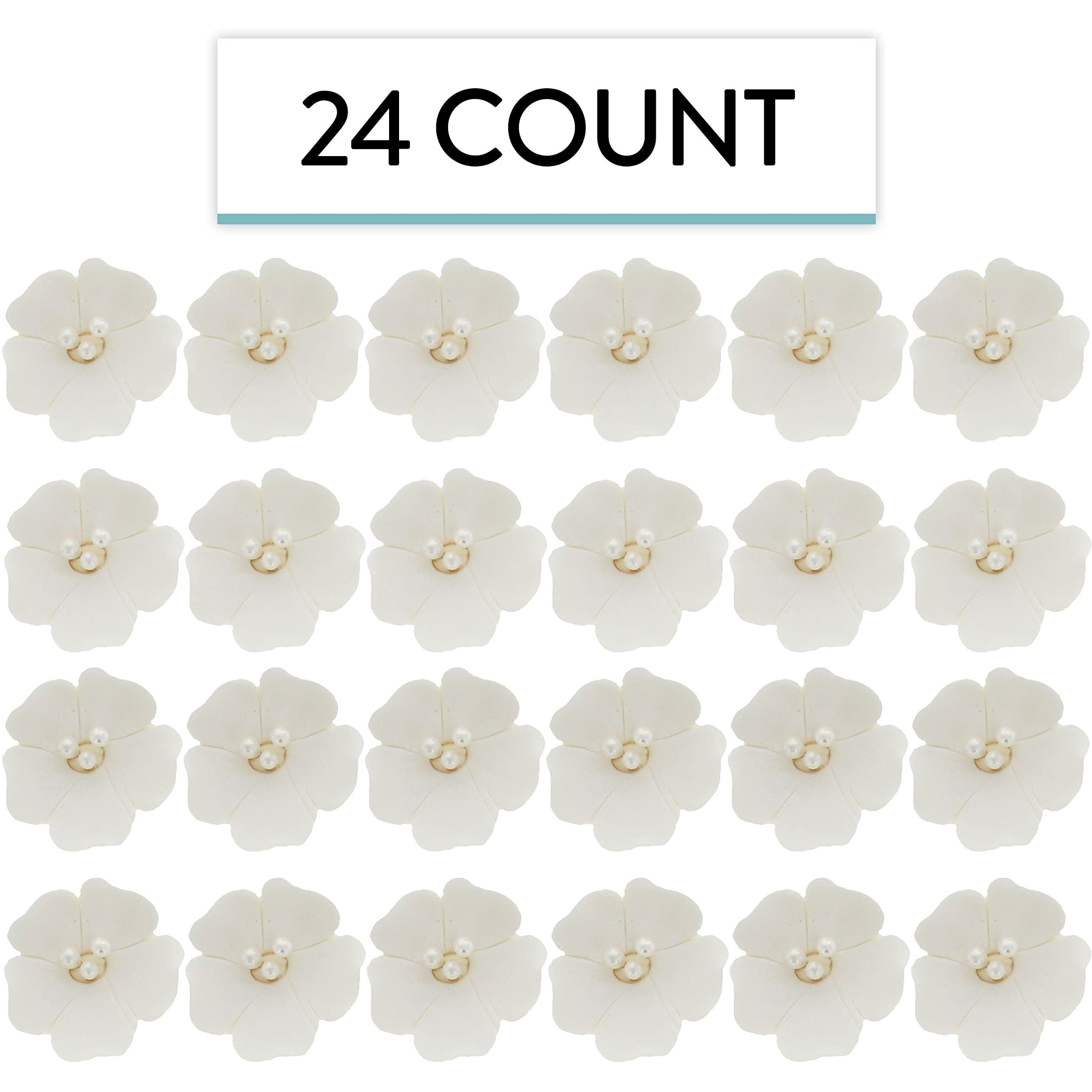 Global Sugar Art Blossom Sugar Wedding Cake Flowers With Pearl Stamens, White Unwired, 24 Count By Chef Alan Tetreault