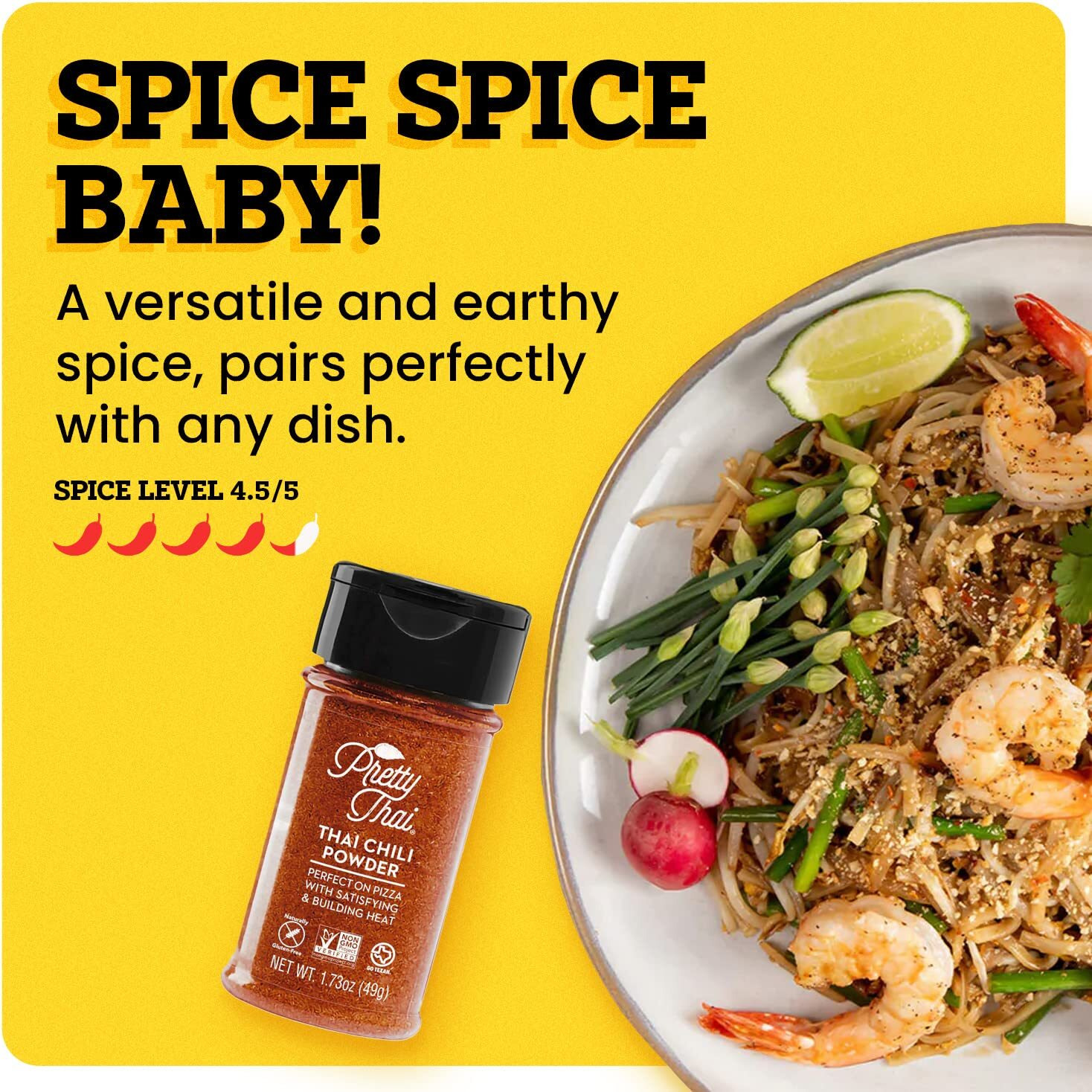 Pretty Thai Chili Powder - 1.73Oz, Pack Of 1 I Chili Seasoning Mix With Dried Thai Chili Flakes, Asian Cooking Spices For Authentic Thai Food, Add Heat Without Overpowering The Palate, Spice Level 4.5 Out Of 5*