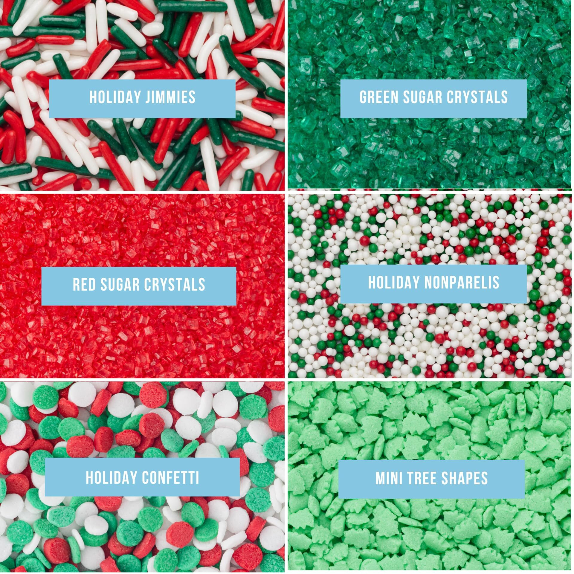 Sweets Indeed Christmas Sprinkles, Edible Sprinkle Mix, Tree Confetti, Jimmies, Sanding Sugar, Perfect For Cake Decorations, Baking, Ice Cream, Cookies, Cupcake Topper, 6.45 Ounces (Christmas 6 Cell)