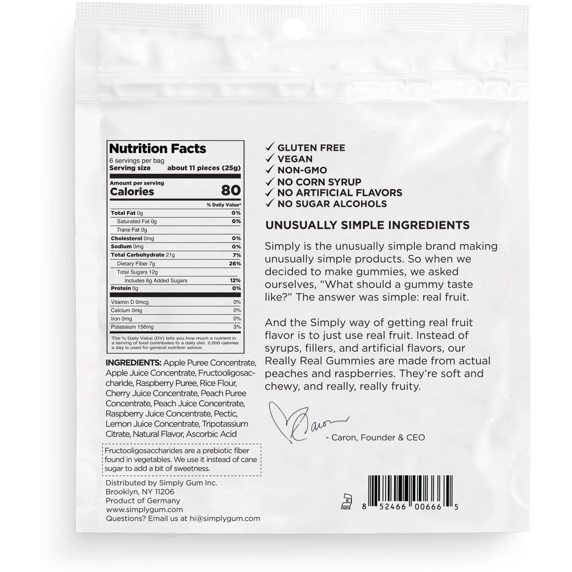 Simply Really Real Gummies | Made With Real Fruit | Peach And Raspberry | 5.3 Oz (Pack Of 2) | No Cane Sugar + Gluten Free + Kosher