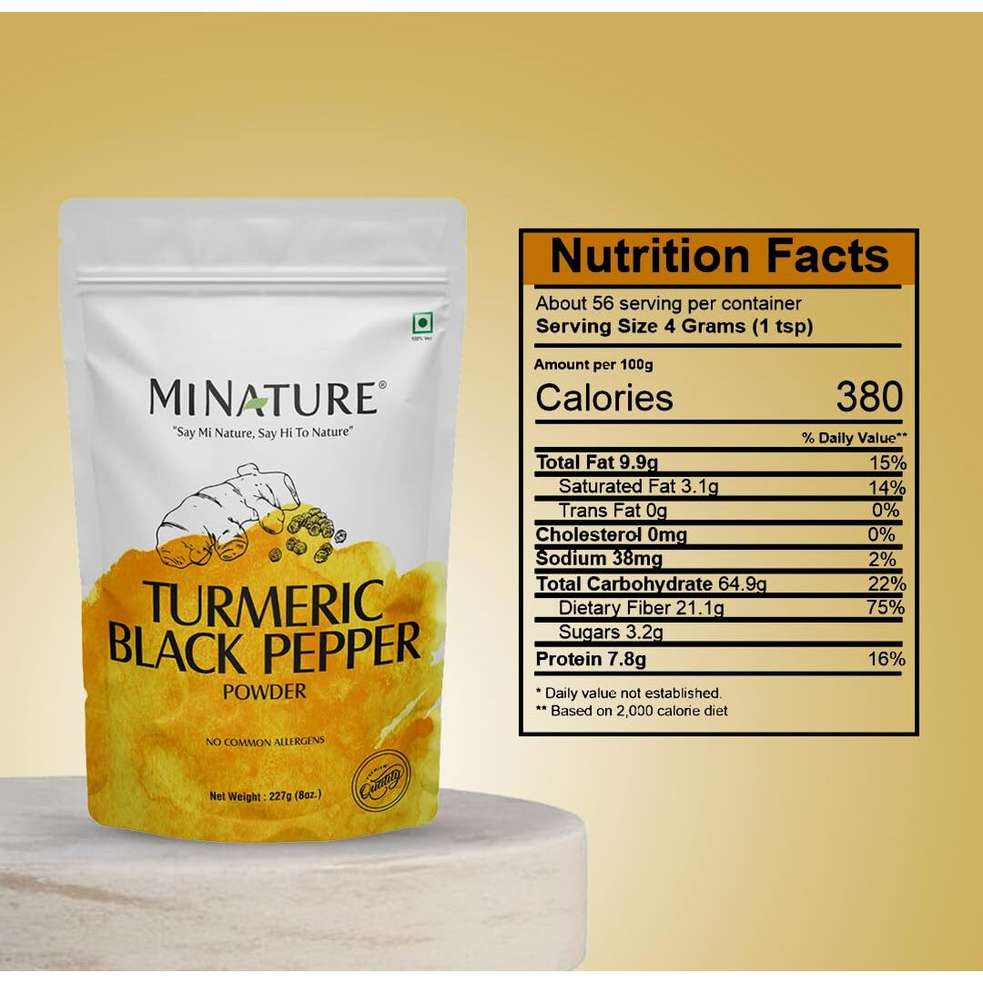 Minature Turmeric Black Pepper Powder, Curcuma Longa With Piper Nigrum,Vegan, Gluten-Free, Non-Gmo 227 Gram, 0.5 Lb