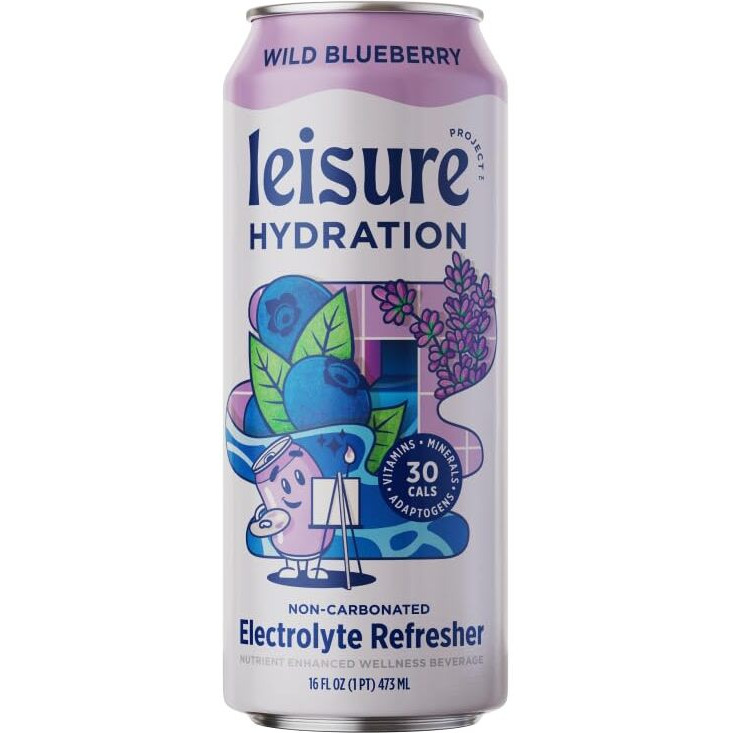Leisure Drinks - Blueberry Electrolyte Drink [Electrolyte Refresher - 16Oz Cans, 12Pk] - Low Sugar Hydration Drink - Healthy Beverage Packed W/ Magnesium, Ashwagandha, & Minerals For Mood & Stress Support
