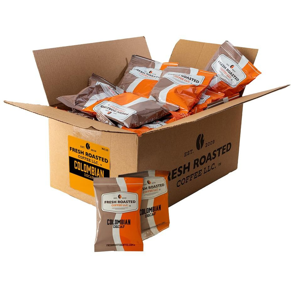 Fresh Roasted Coffee, Decaf Colombian, Pre-Ground Fractional Packs, 2.25 Ounce, 36 Count