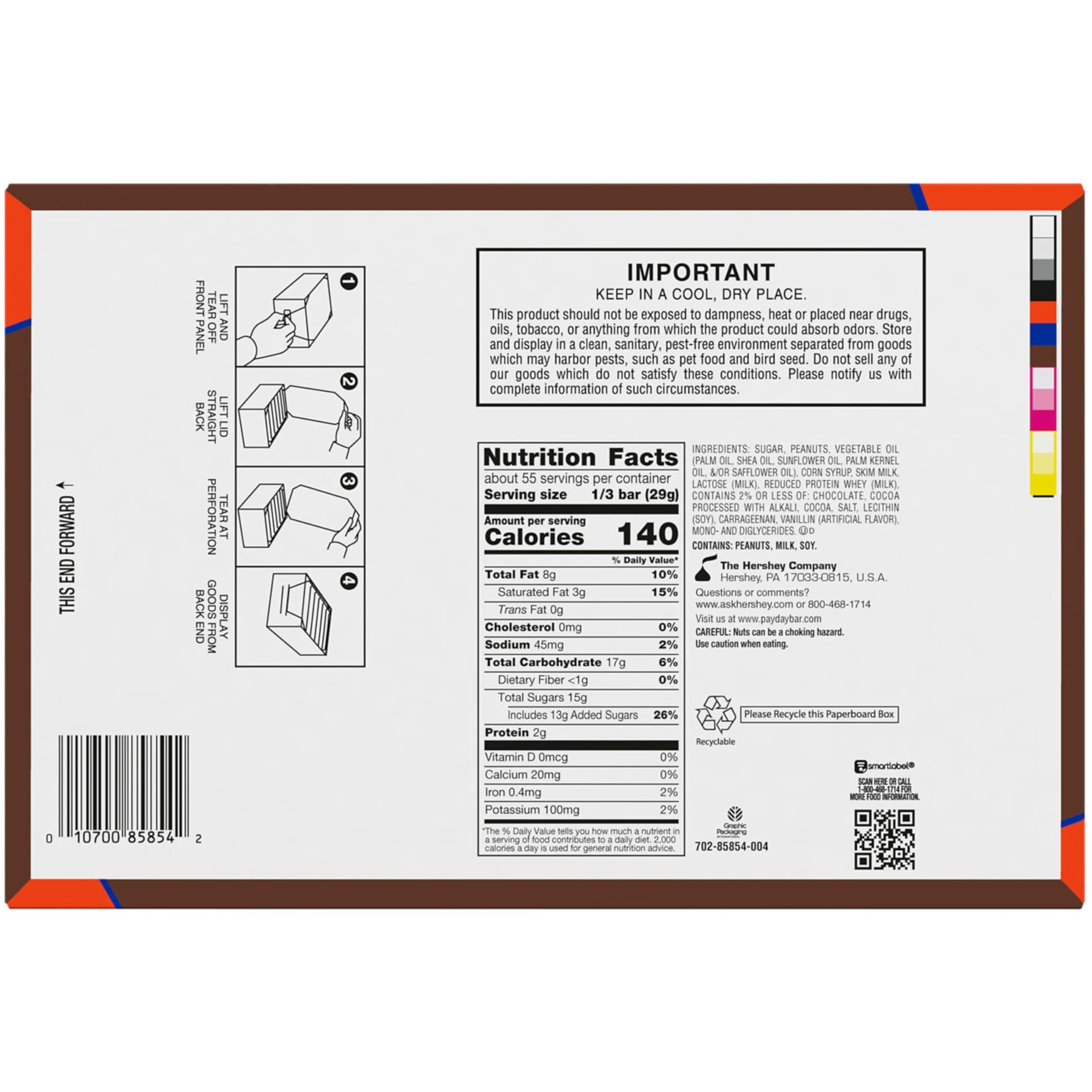 Payday Chocolatey Peanut Caramel King Size, Candy Bars, 3.1 Oz (18 Count)