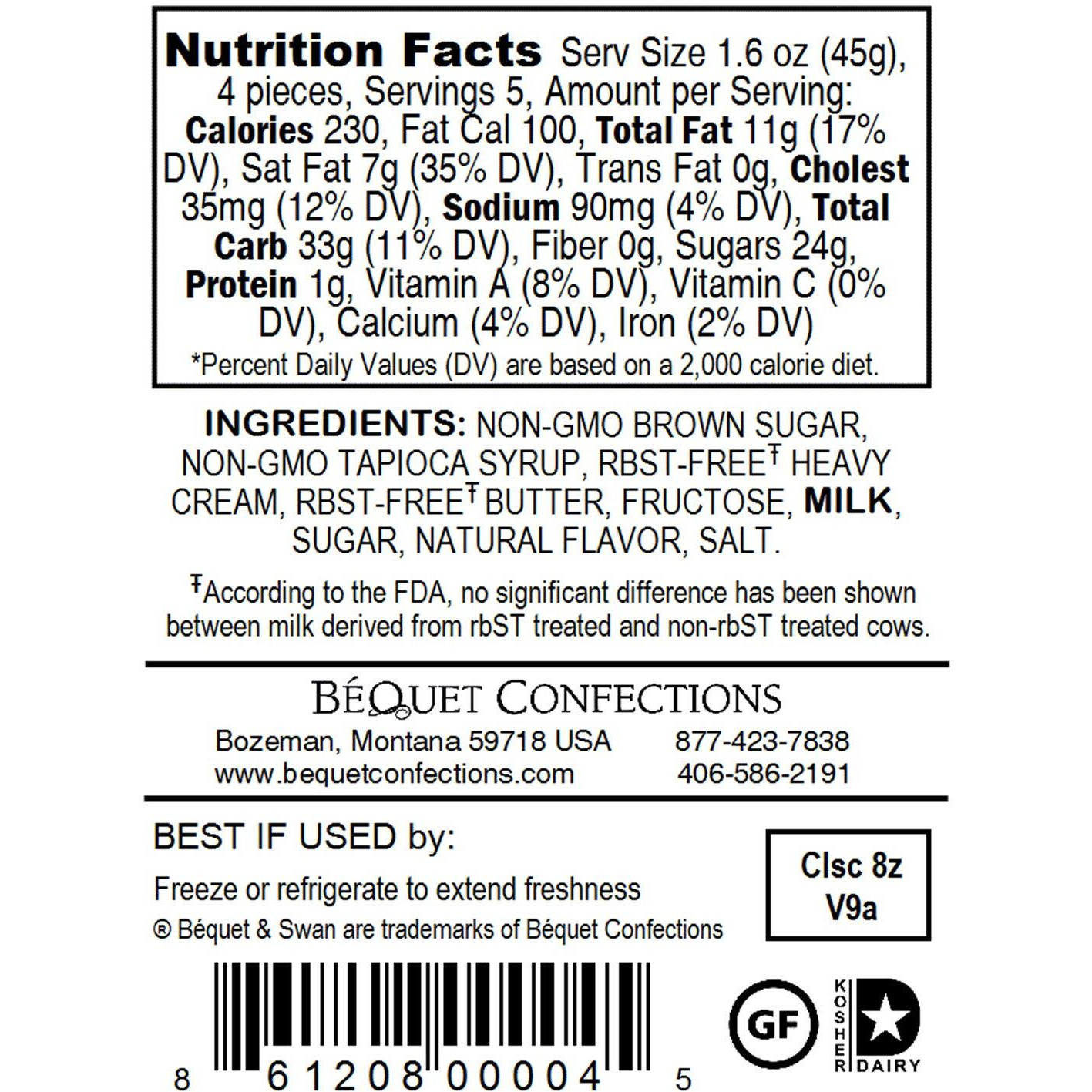 B  Quet Caramel - Classic - Caramel Candy Individually Wrapped - Gourmet Caramel Candy - Made In Montana - Kosher (Star D) And Gluten Free - 8 Oz Gift Bag