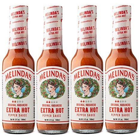 Melindas Original Habanero Extra Hot Sauce - Gourmet Habanero Hot Sauce - Made With Habanero Peppers, Carrots, Onion, Vinegar & Garlic - Keto, Kosher, Vegan, Gluten Free Hot Sauce - 5Oz, 4 Pack