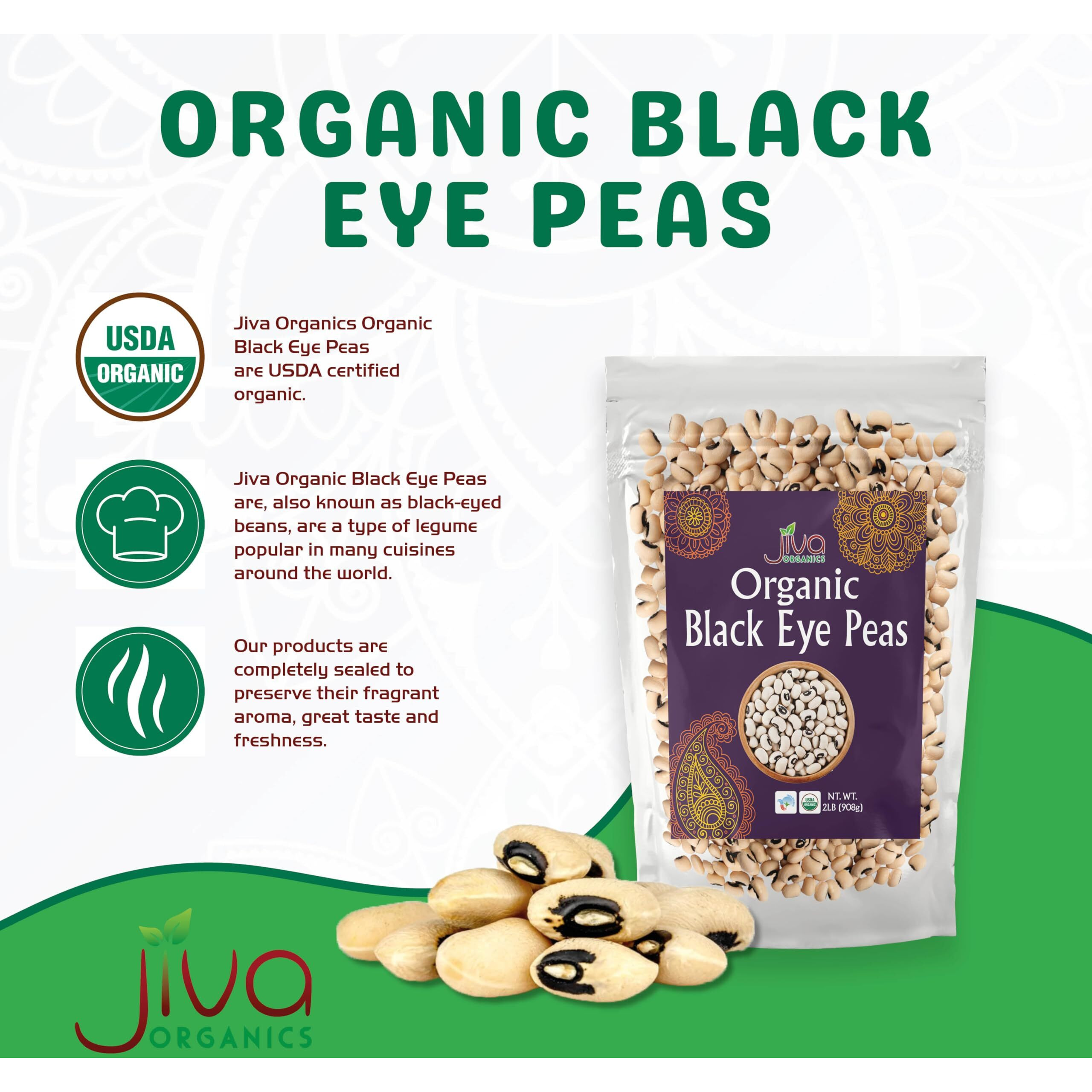 Jiva Organics Organic Black Eye Peas 2 Pound Bag - Cowpeas, Non-Gmo, Natural