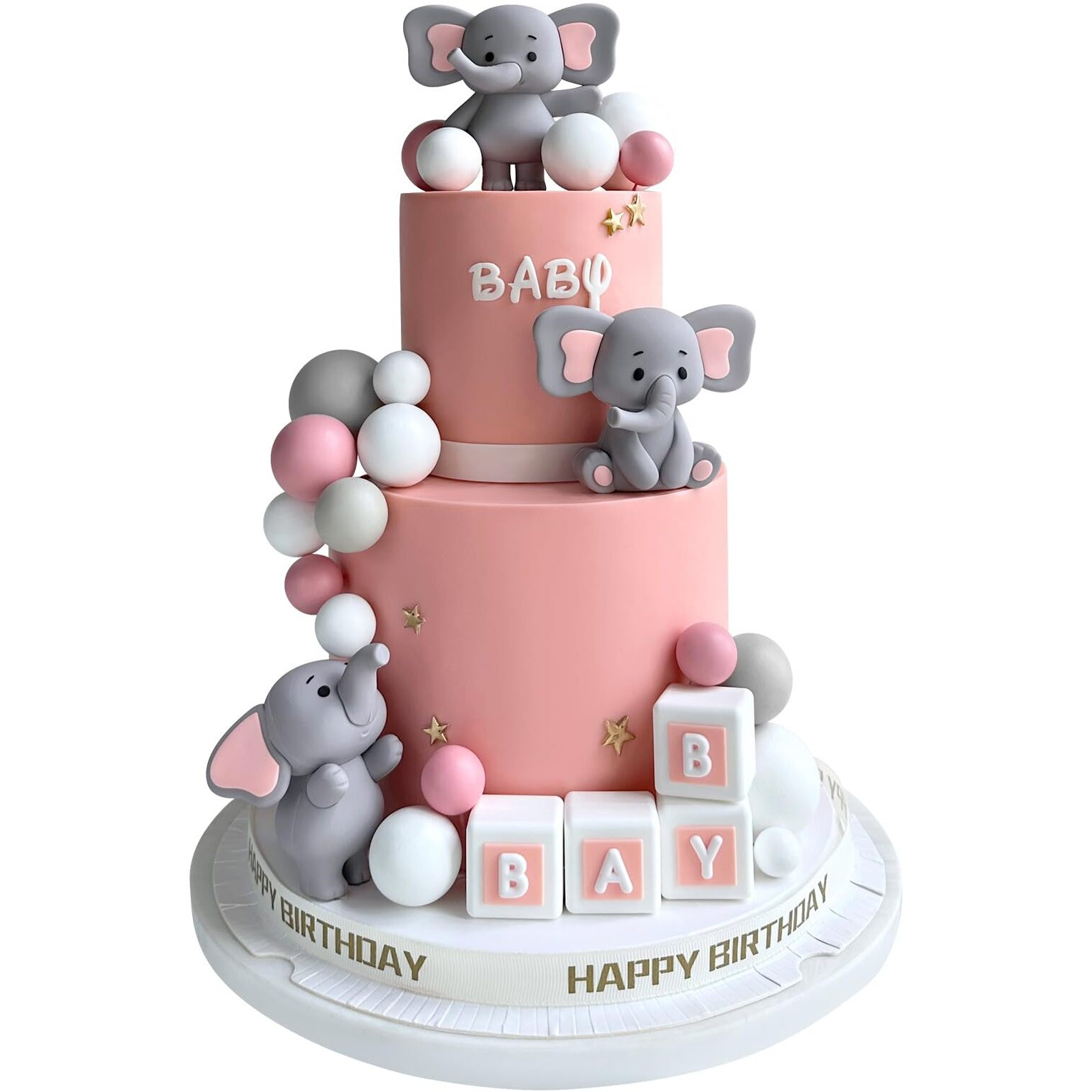 28 Pcs Elephant Cake Toppers Balls Cake Decorations Diy Cake Topper For Boy Girl Baby Shower Birthday Party Decorations (Pink)