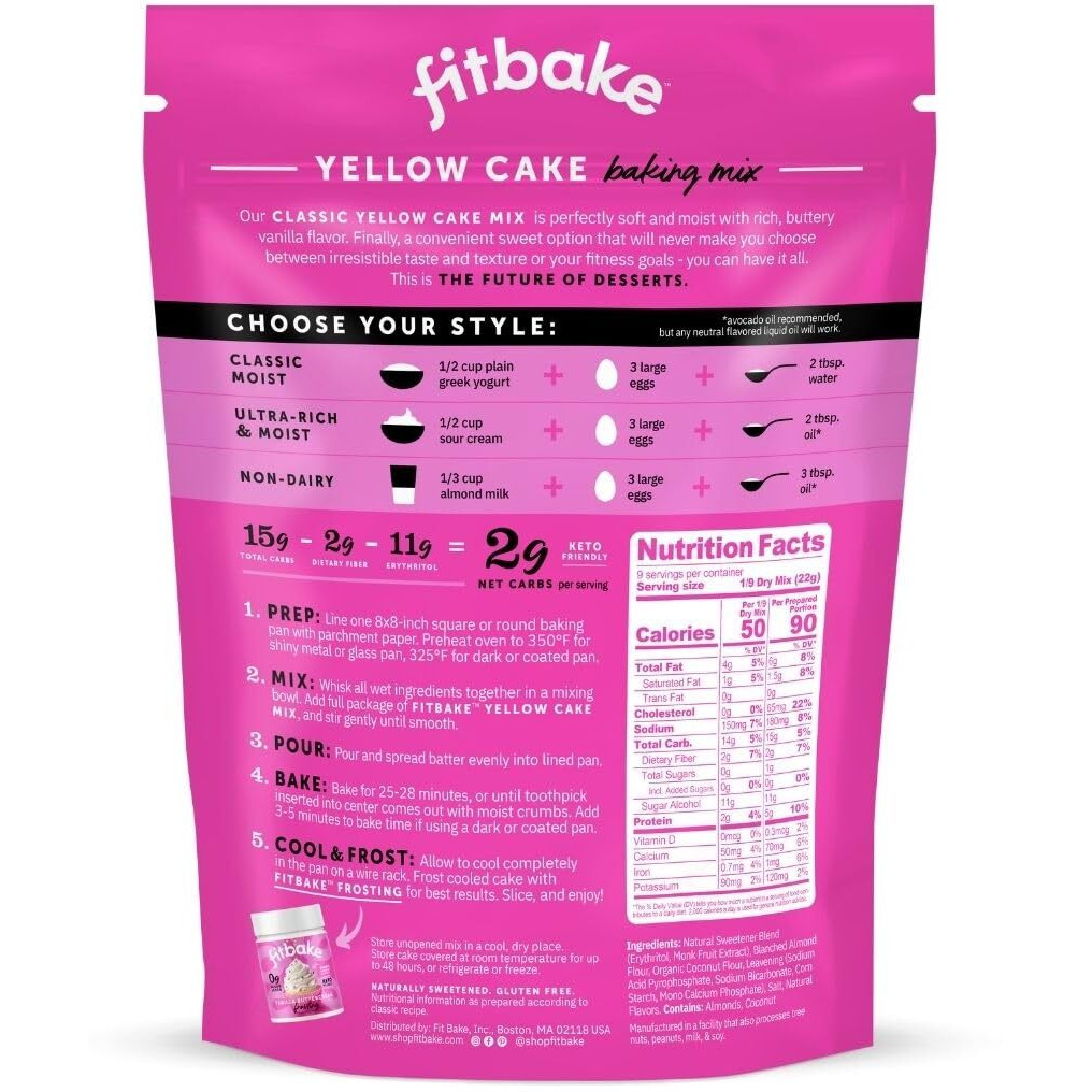Fitbake Yellow Cake Baking Mix | 2G Net Carbs Per Serving | Keto Friendly Low Carb Food | No Added Sugar Keto Snack | Zero Sugar & Gluten Free Desserts | Naturally Sweetened Cake Mixes Keto Foods 7Oz