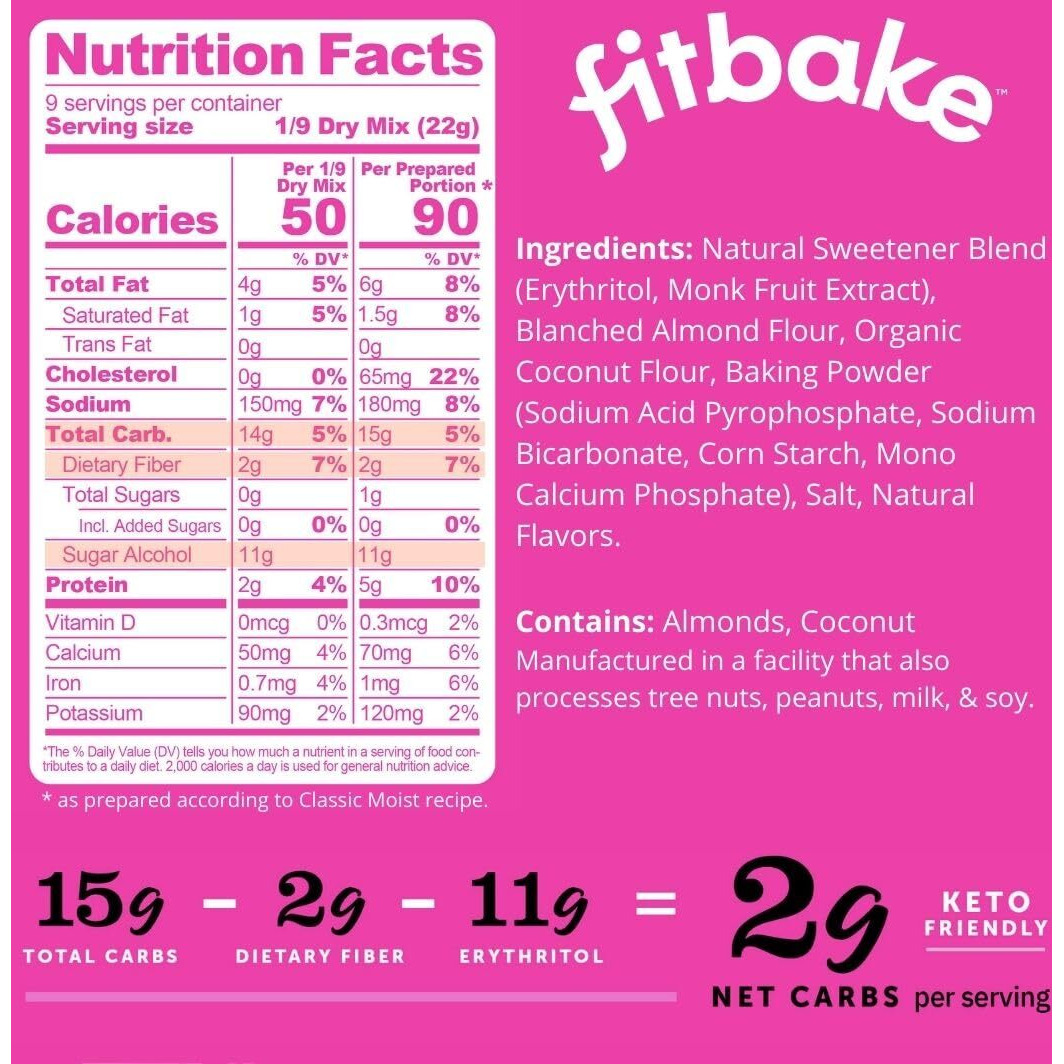 Fitbake Yellow Cake Baking Mix | 2G Net Carbs Per Serving | Keto Friendly Low Carb Food | No Added Sugar Keto Snack | Zero Sugar & Gluten Free Desserts | Naturally Sweetened Cake Mixes Keto Foods 7Oz