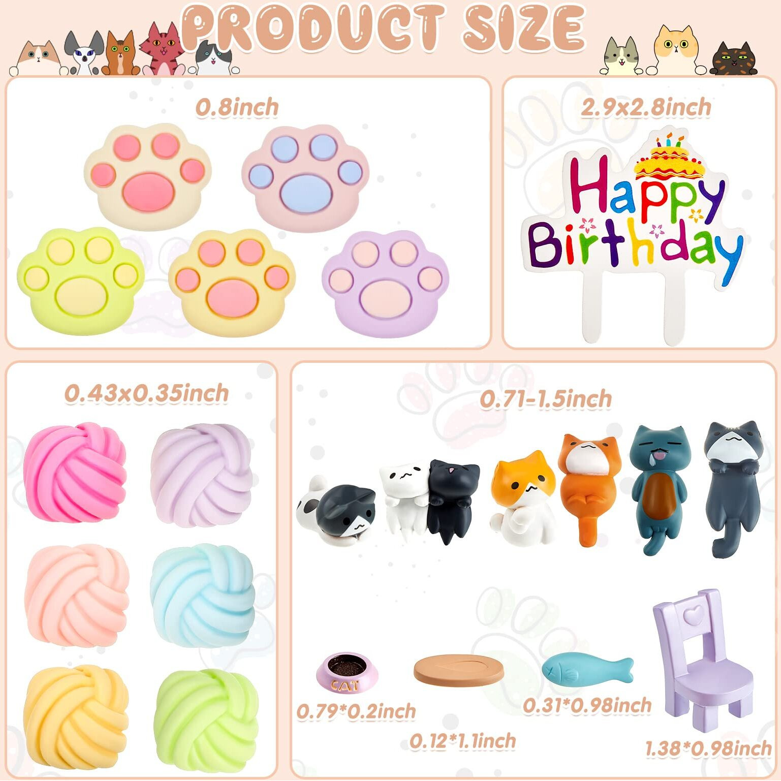 26 Pcs Cat Cake Topper Cute Cat Figurines Cat Happy Birthday Cake Topper Cat Paw Cake Toppers Cat Party Decoration Mini Cat Set For Cat Birthday Party Garden Home Shower Supplies(Vivid Cat)