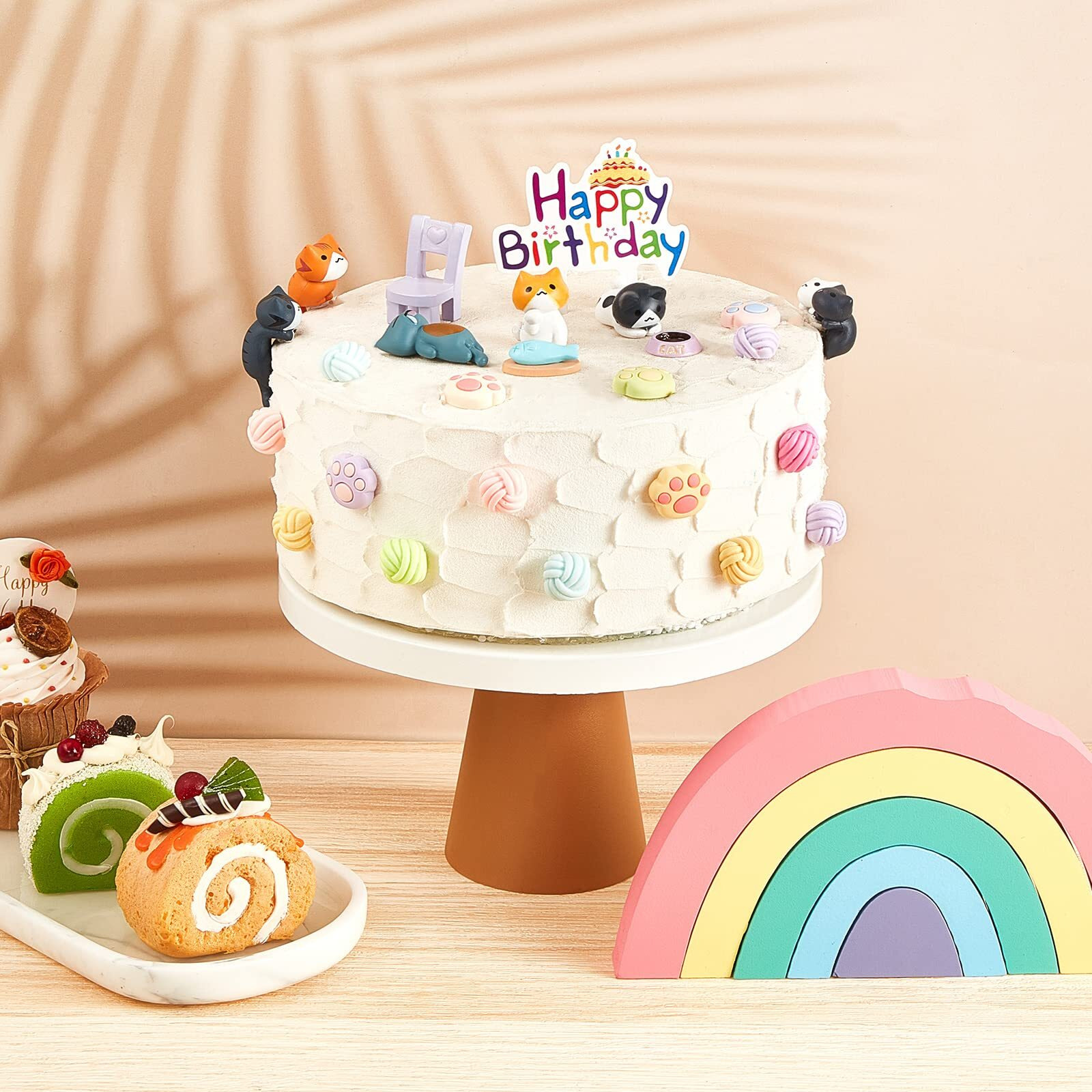 26 Pcs Cat Cake Topper Cute Cat Figurines Cat Happy Birthday Cake Topper Cat Paw Cake Toppers Cat Party Decoration Mini Cat Set For Cat Birthday Party Garden Home Shower Supplies(Vivid Cat)