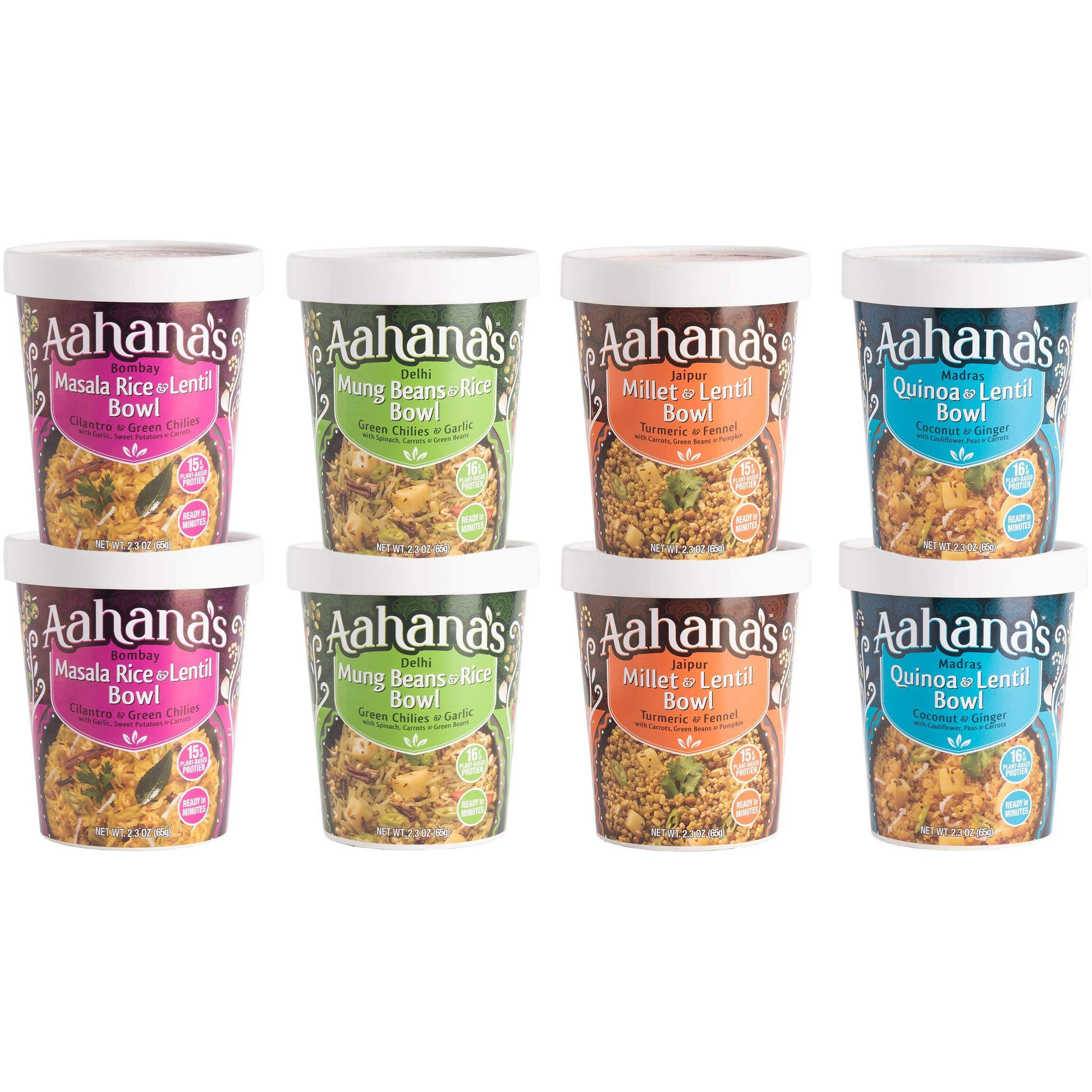 Aahanas Lentil & Rice Bowls (Kitchari) | Vegan Gluten-Free Meals Ready-To-Eat| 15G Plant-Based Protein| Indian Vegetarian Meal | No Refrigeration Required| Just Add Water (8 Pack)