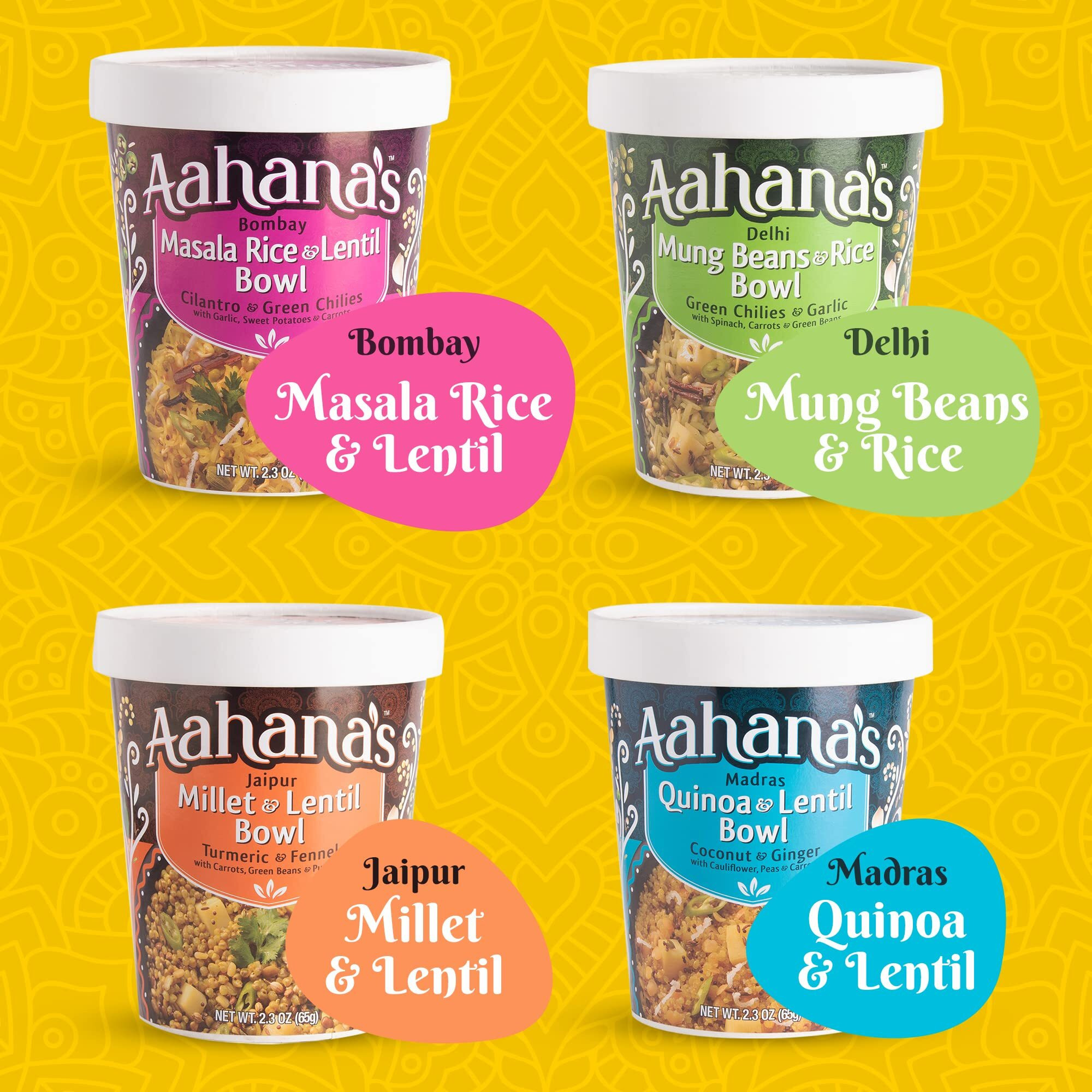 Aahanas Lentil & Rice Bowls (Kitchari) | Vegan Gluten-Free Meals Ready-To-Eat| 15G Plant-Based Protein| Indian Vegetarian Meal | No Refrigeration Required| Just Add Water (8 Pack)