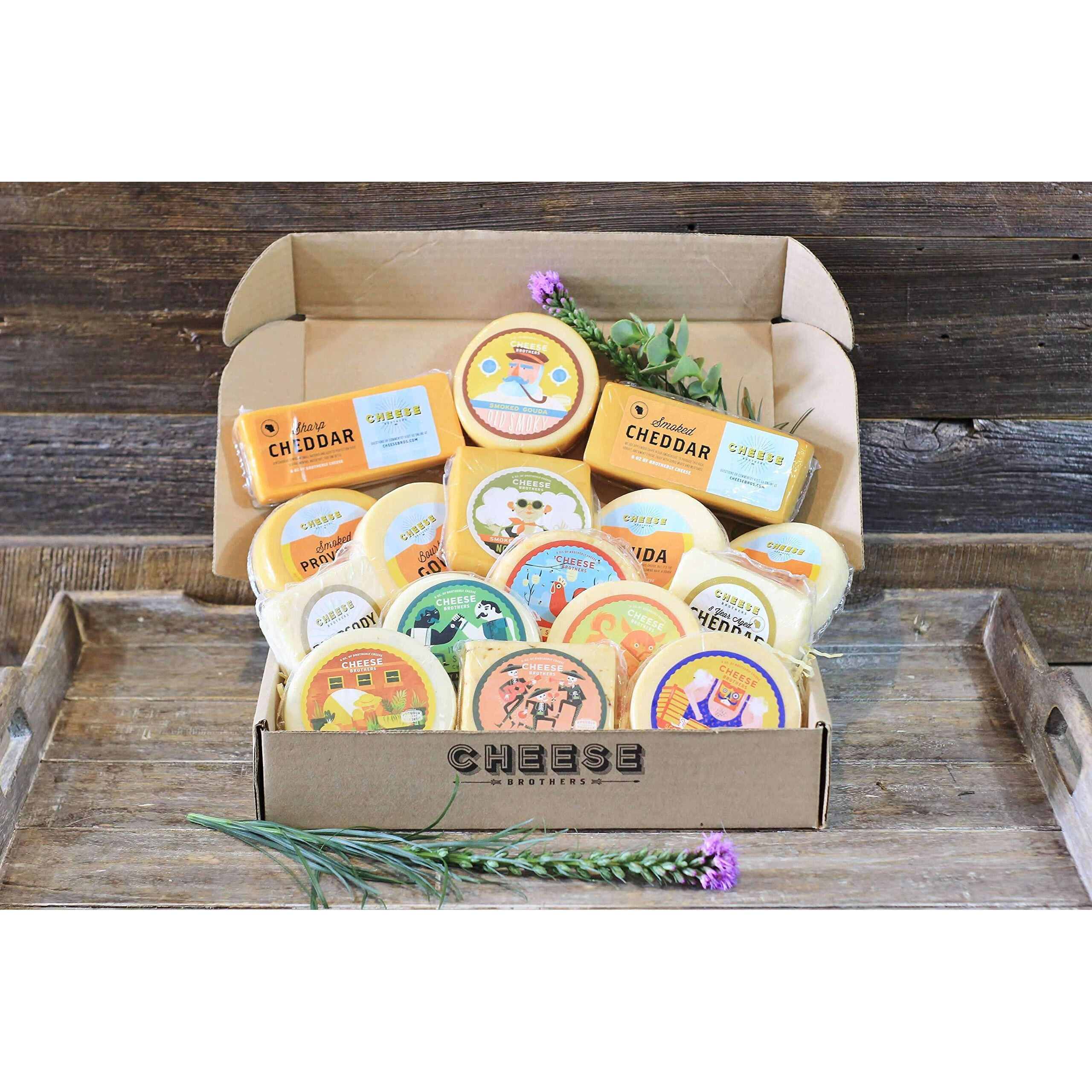 Cheese Bros. Wisconsin Ultimate Assortment Gift Box | Includes 8 Year Aged Cheddar, Rhapsody, Gruyere, Spicy Goudas, Smoked Provolone, Dill Havarti, Mozzarella, Cheddars | Great Food Gifting Idea