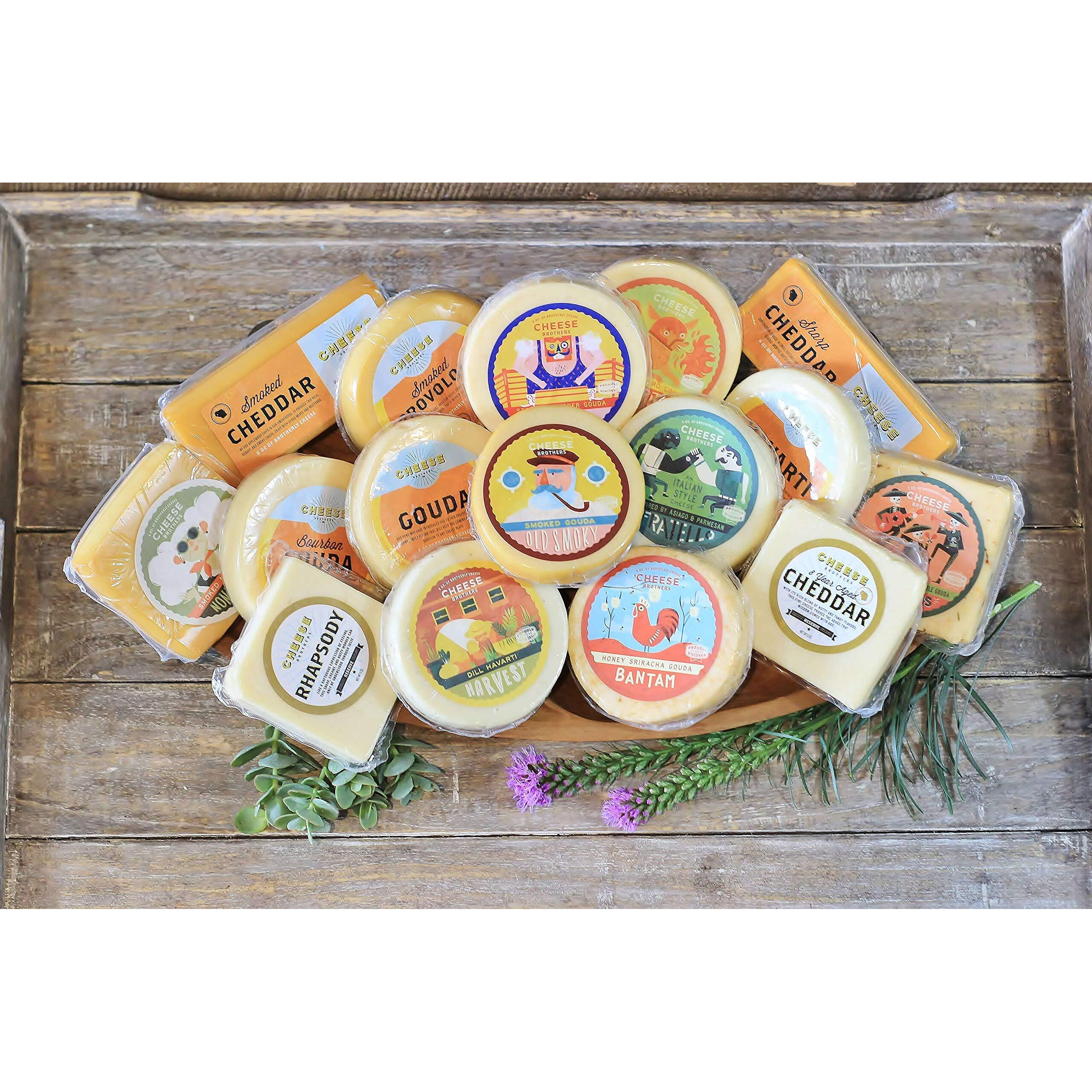 Cheese Bros. Wisconsin Ultimate Assortment Gift Box | Includes 8 Year Aged Cheddar, Rhapsody, Gruyere, Spicy Goudas, Smoked Provolone, Dill Havarti, Mozzarella, Cheddars | Great Food Gifting Idea