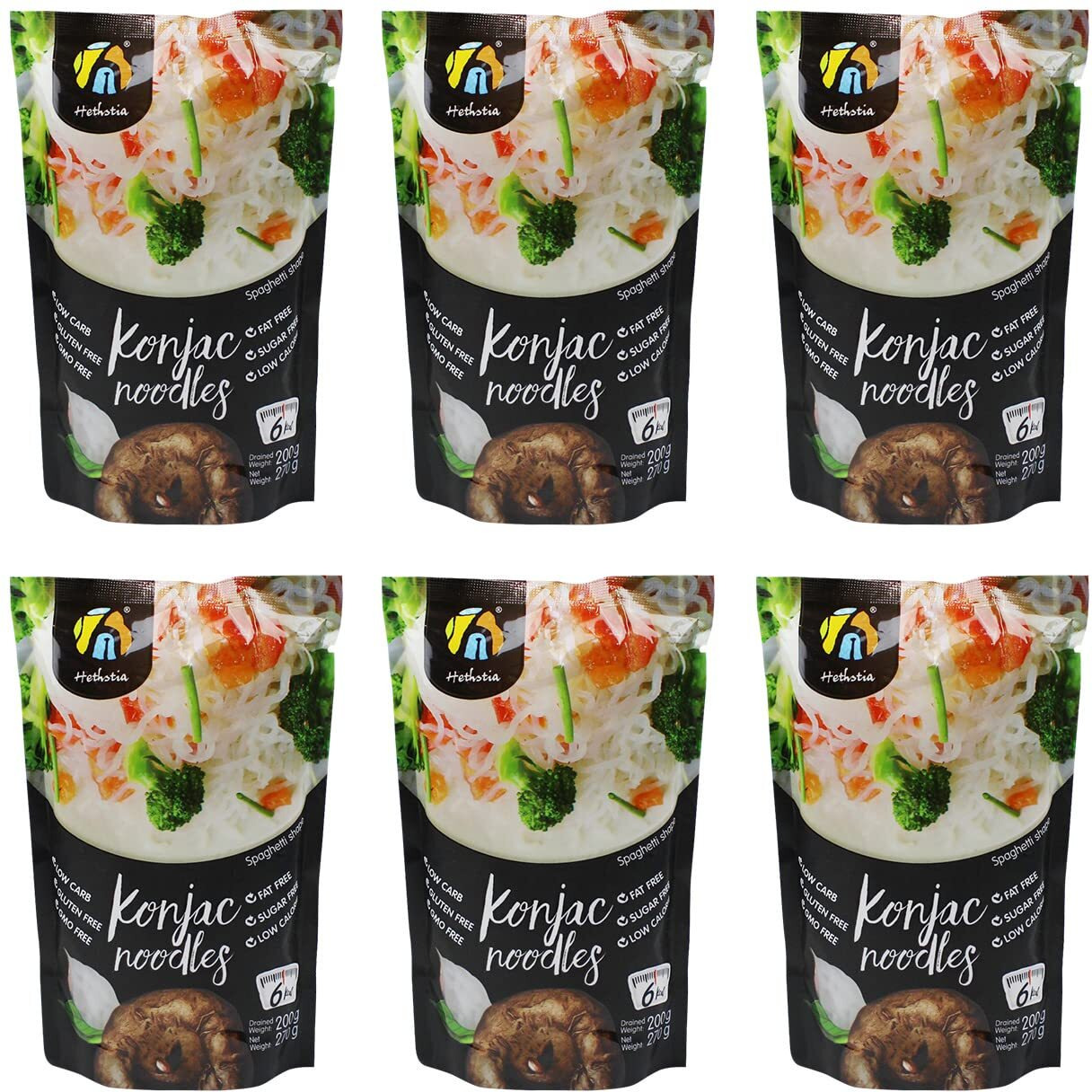 Hethstia Shirataki Noodle Keto Healthy Diet Konjac Spaghetti Low Calorie Low-Carb Pasta Sugar Free, Pre-Cooked And Ready To Eat, Kosher, Gluten-Free, Vegan, Paleo-Friendly(9.52 Oz, Pack Of 6)