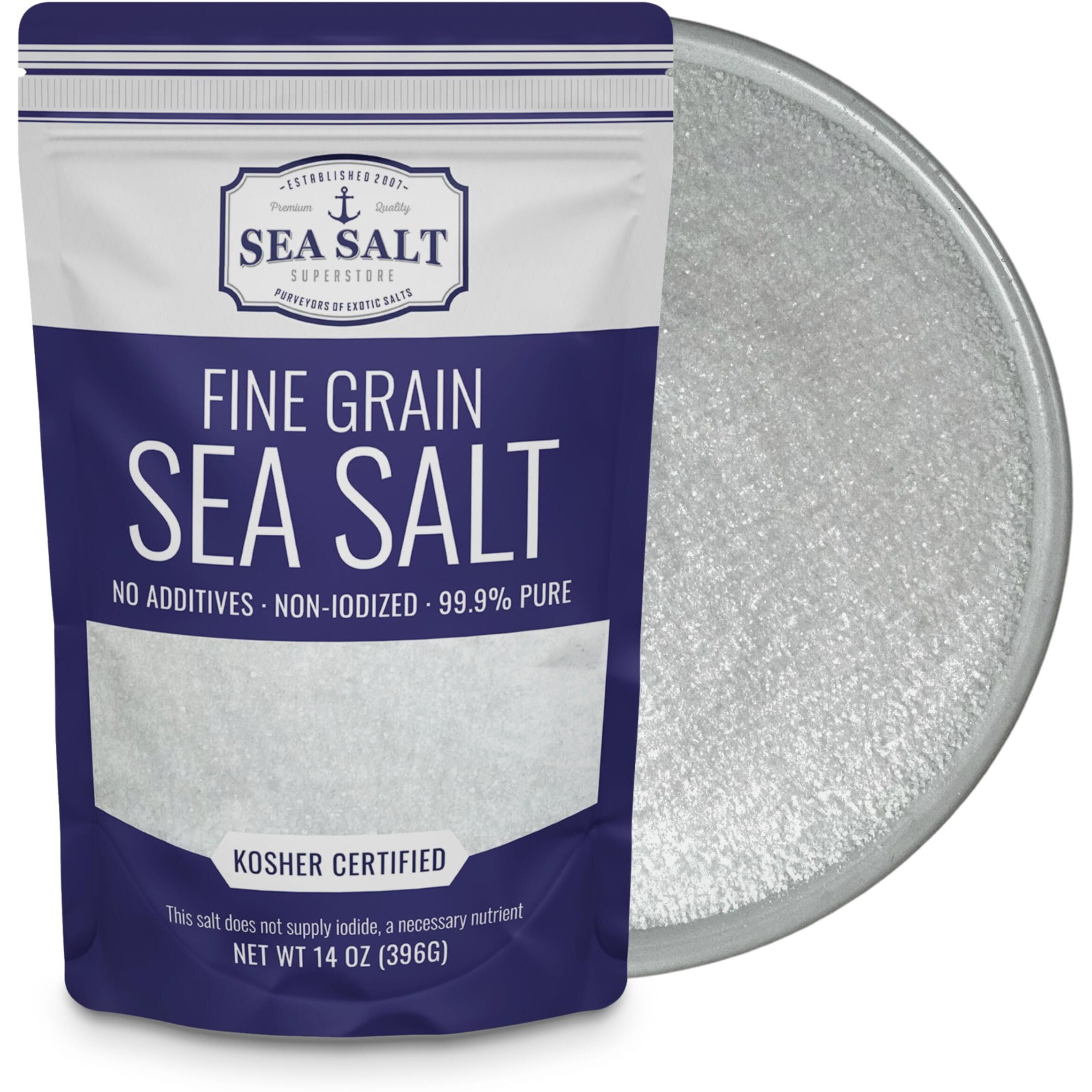 Fine Grain Sea Salt, Table Salt Replacement Fine Sea Salt For Baking, Pure Non-Iodized Baja Salt, Mineral Rich Cooking Salt, Fine Salt, 14 Oz Bag, Sea Salt Superstore