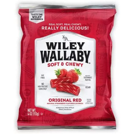 Wiley Wallaby, Classic Red Licorice Candy, Natural Strawberry Flavored Licorice, Vegan, Fat Free, No High Fructose Corn Syrup