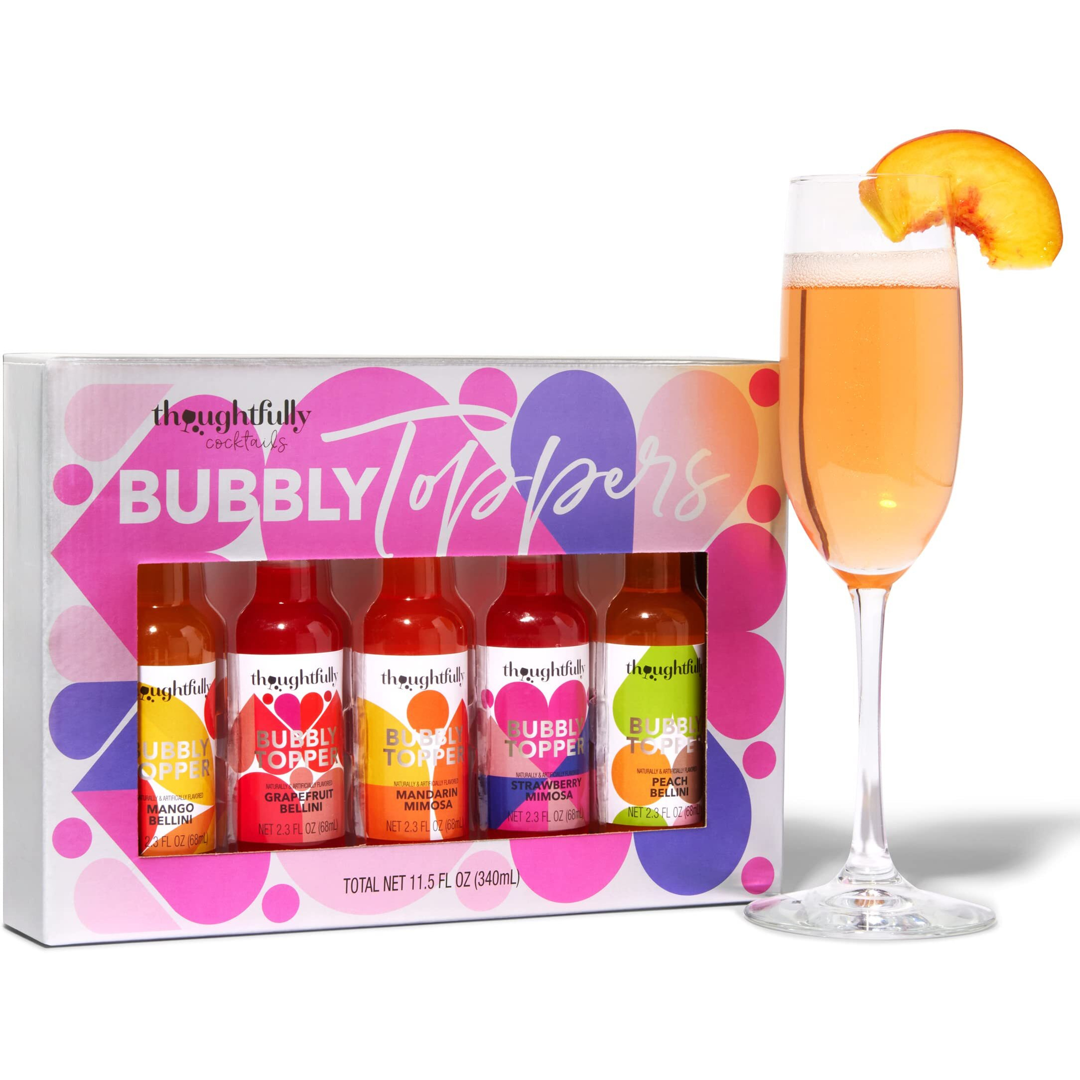 Thoughtfully Cocktails, Bubbly Toppers Gift Set, Add A Splash Of Flavor To Champagne Or Prosecco With 5 Unique Flavors, Set Of 5 (Contains No Alcohol)