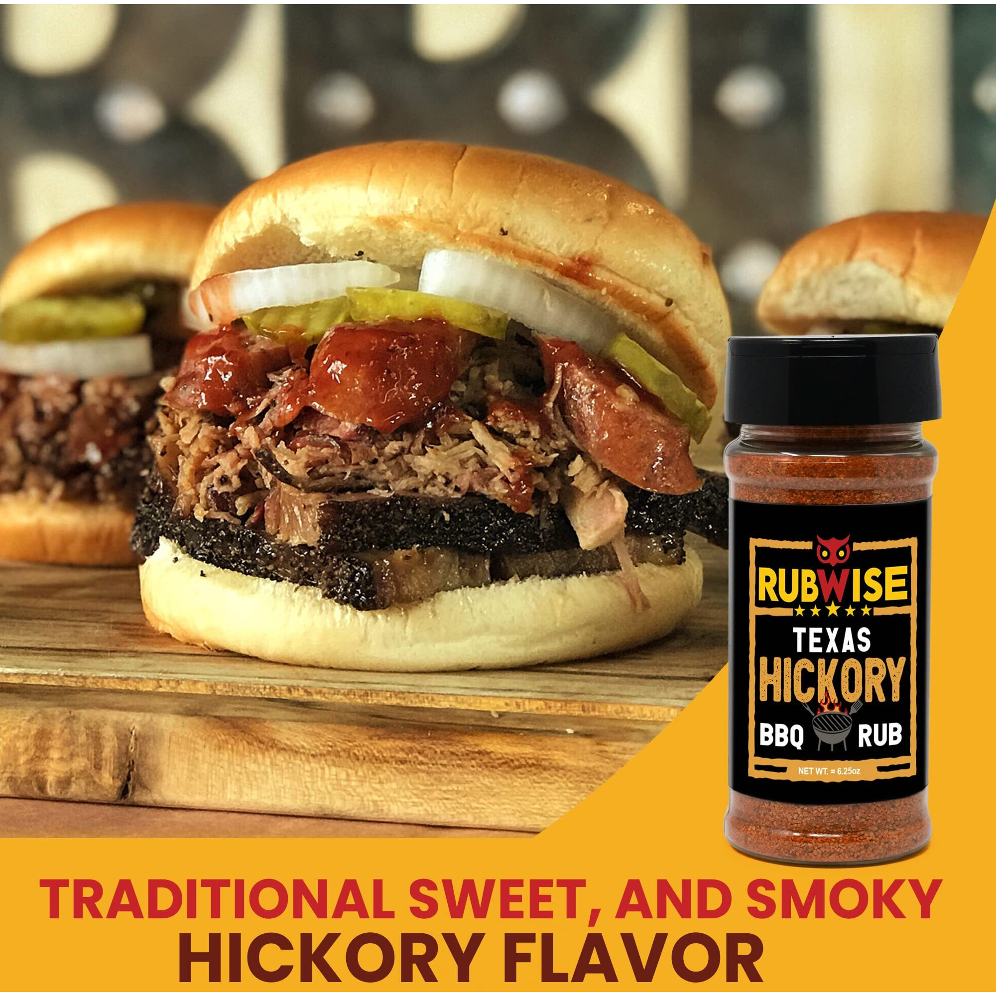 Rubwise Texas Style Bbq Hickory Rub (1Lb) | Meat Seasoning Spice & Dry Rub For Smoking And Grilling | Brisket Rub For Smoker, Chicken, Turkey, Ribs, Pork | Hickory Smoke Powder Designed For Pellet Grill Barbecuing (No Msg)